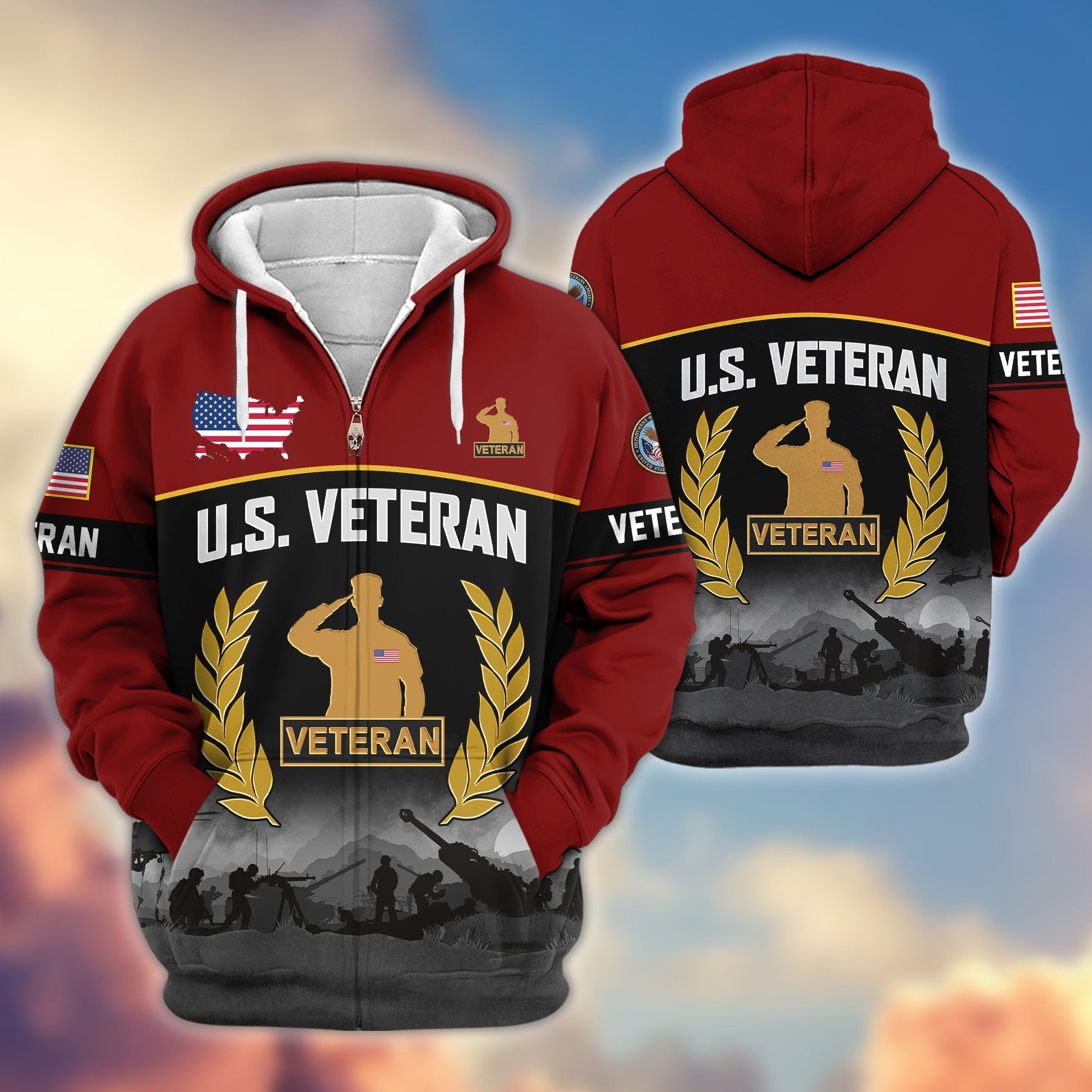 Premium US Veterans Zip Hoodie BPHN170913, Gifts For US Veterans, Gifts On Father's Day, Veterans Day.