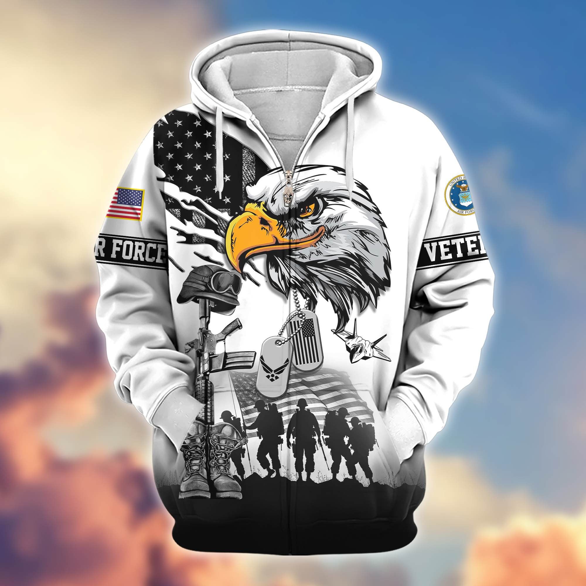 Premium US Veterans Zip Hoodie BPHN030916, Gifts For US Veterans, Gifts On Father's Day, Veterans Day.