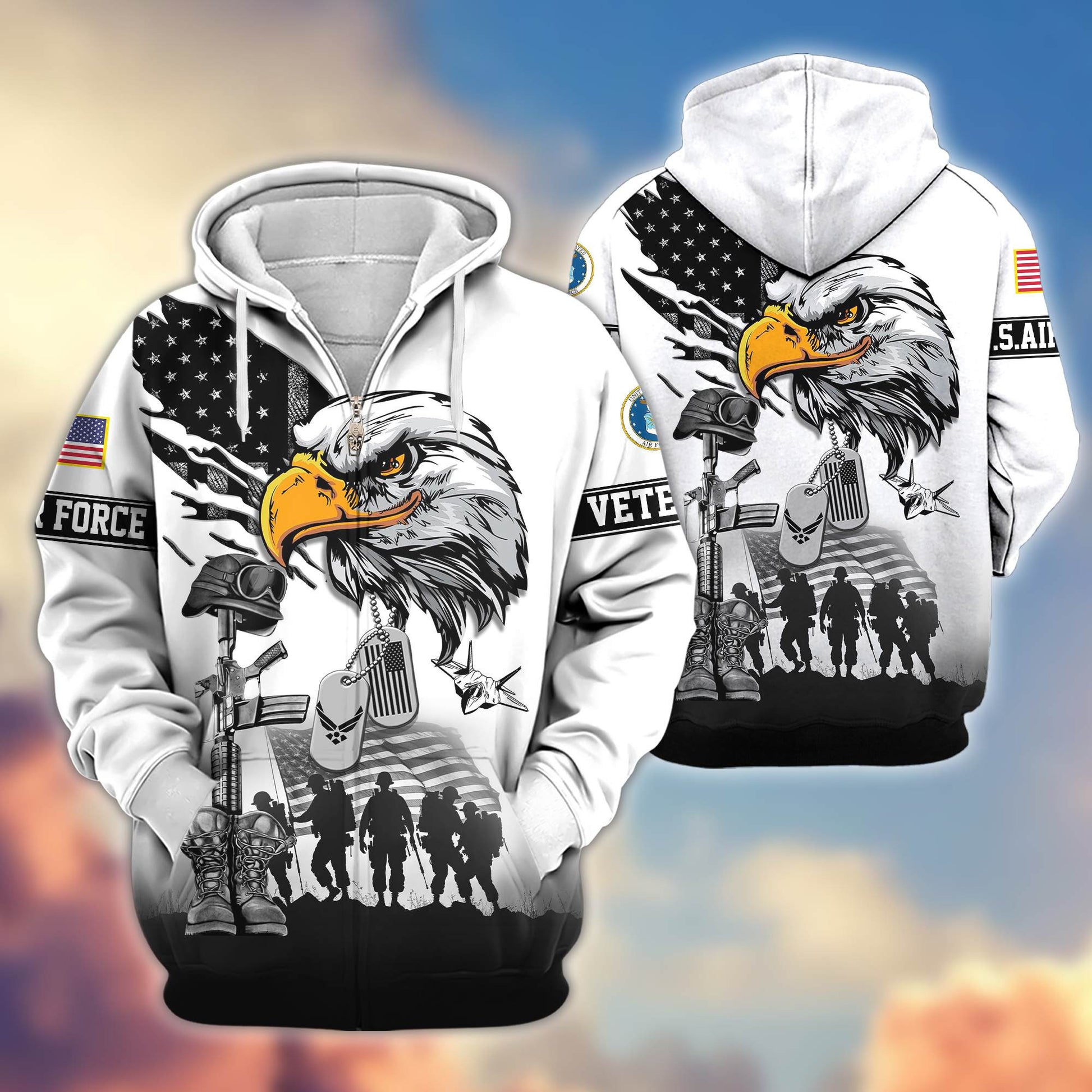 Premium US Veterans Zip Hoodie BPHN030916, Gifts For US Veterans, Gifts On Father's Day, Veterans Day.