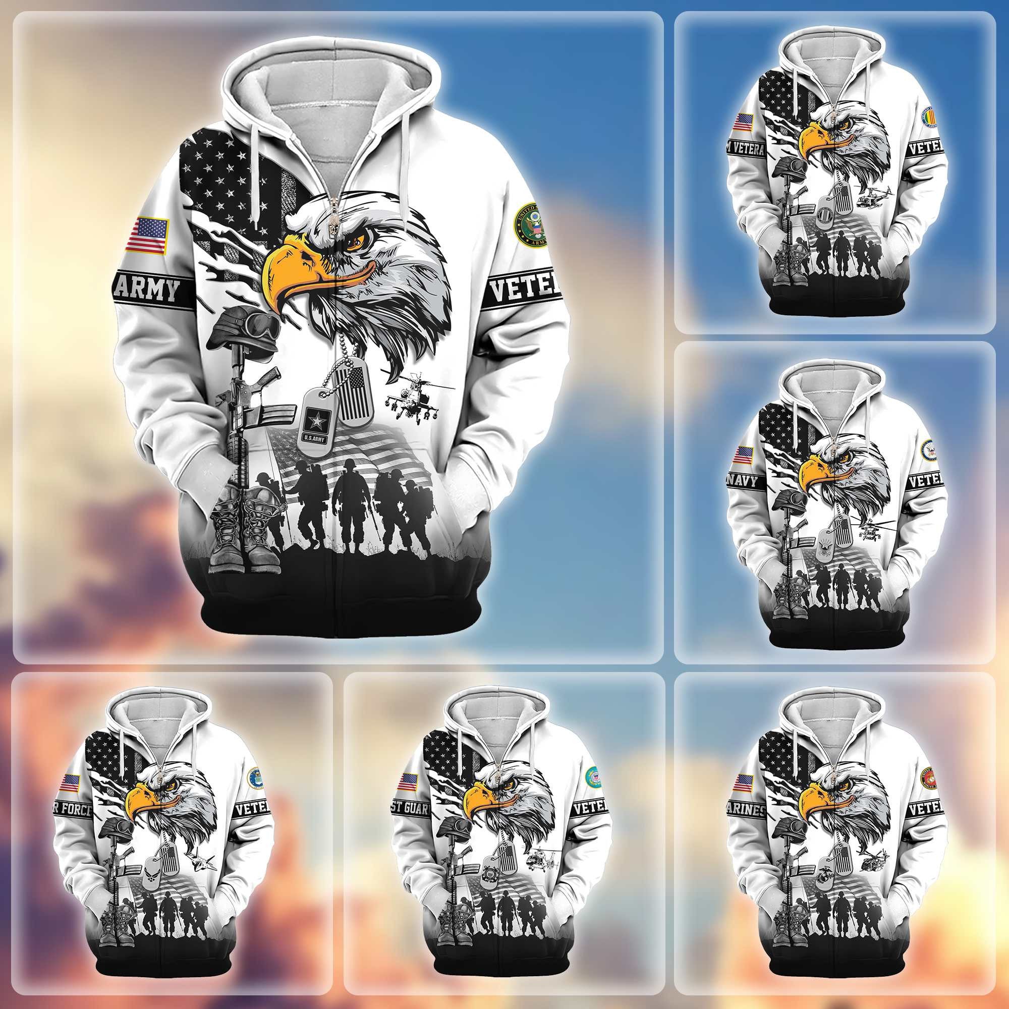 Premium US Veterans Zip Hoodie BPHN030916, Gifts For US Veterans, Gifts On Father's Day, Veterans Day.