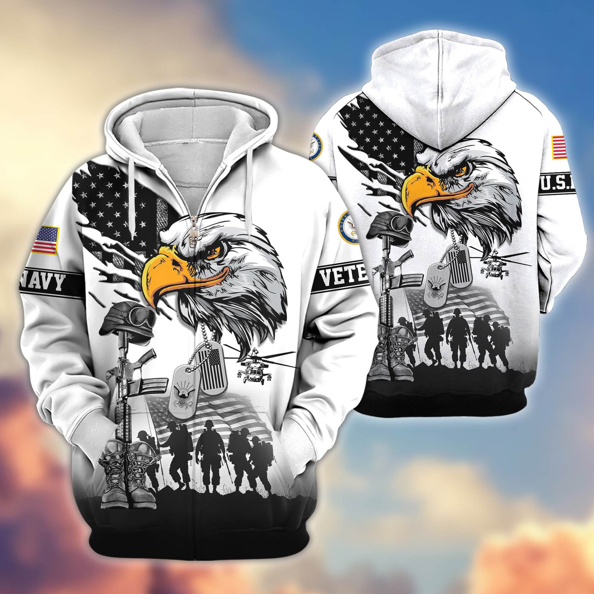 Premium US Veterans Zip Hoodie BPHN030916, Gifts For US Veterans, Gifts On Father's Day, Veterans Day.