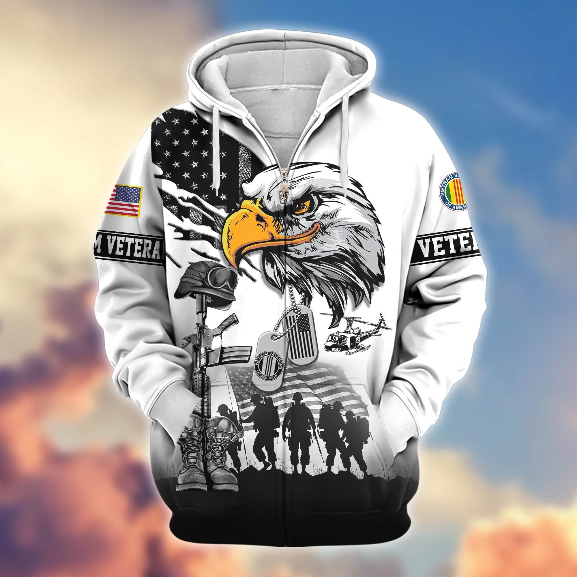 Premium US Veterans Zip Hoodie BPHN030916, Gifts For US Veterans, Gifts On Father's Day, Veterans Day.