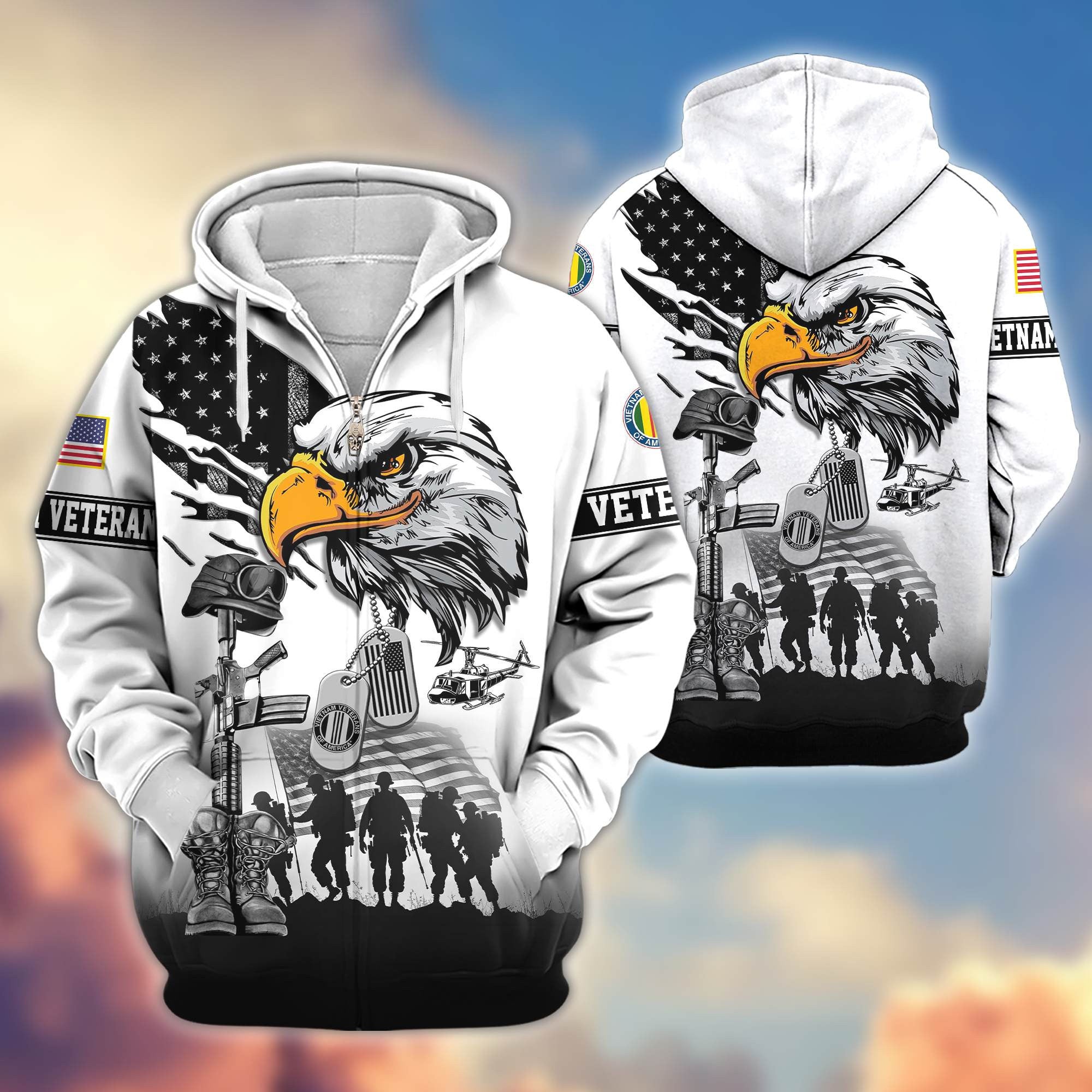 Premium US Veterans Zip Hoodie BPHN030916, Gifts For US Veterans, Gifts On Father's Day, Veterans Day.