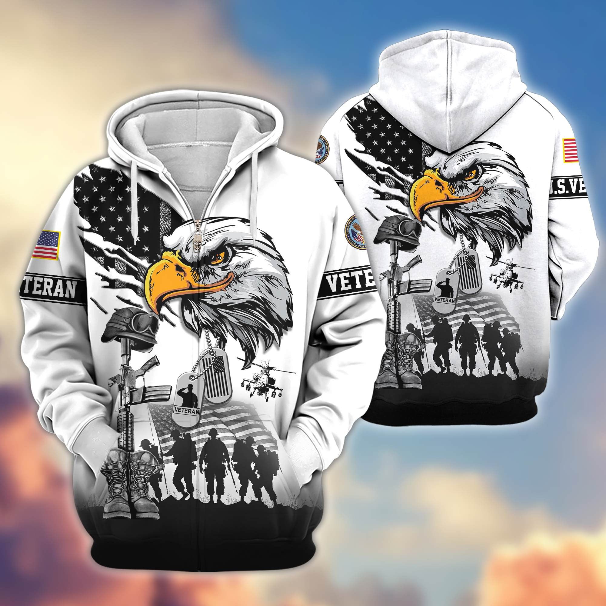 Premium US Veterans Zip Hoodie BPHN030916, Gifts For US Veterans, Gifts On Father's Day, Veterans Day.