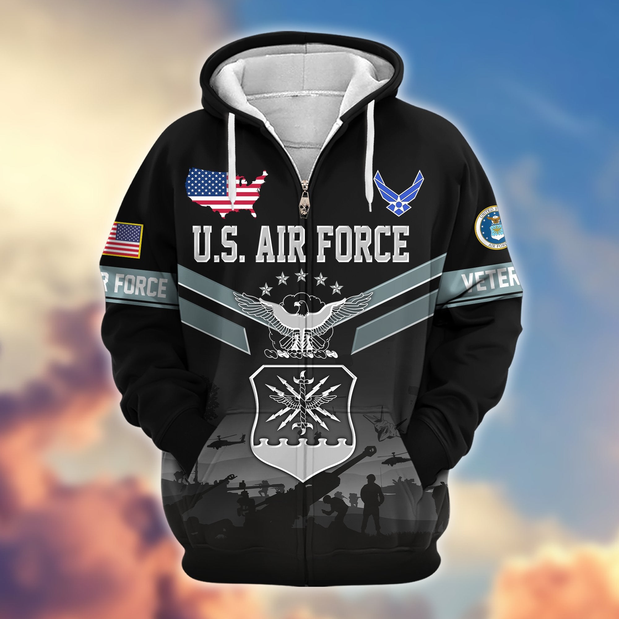 Premium US Veterans Zip Hoodie BPHN290911, Gifts For US Veterans, Gifts On Father's Day, Veterans Day.