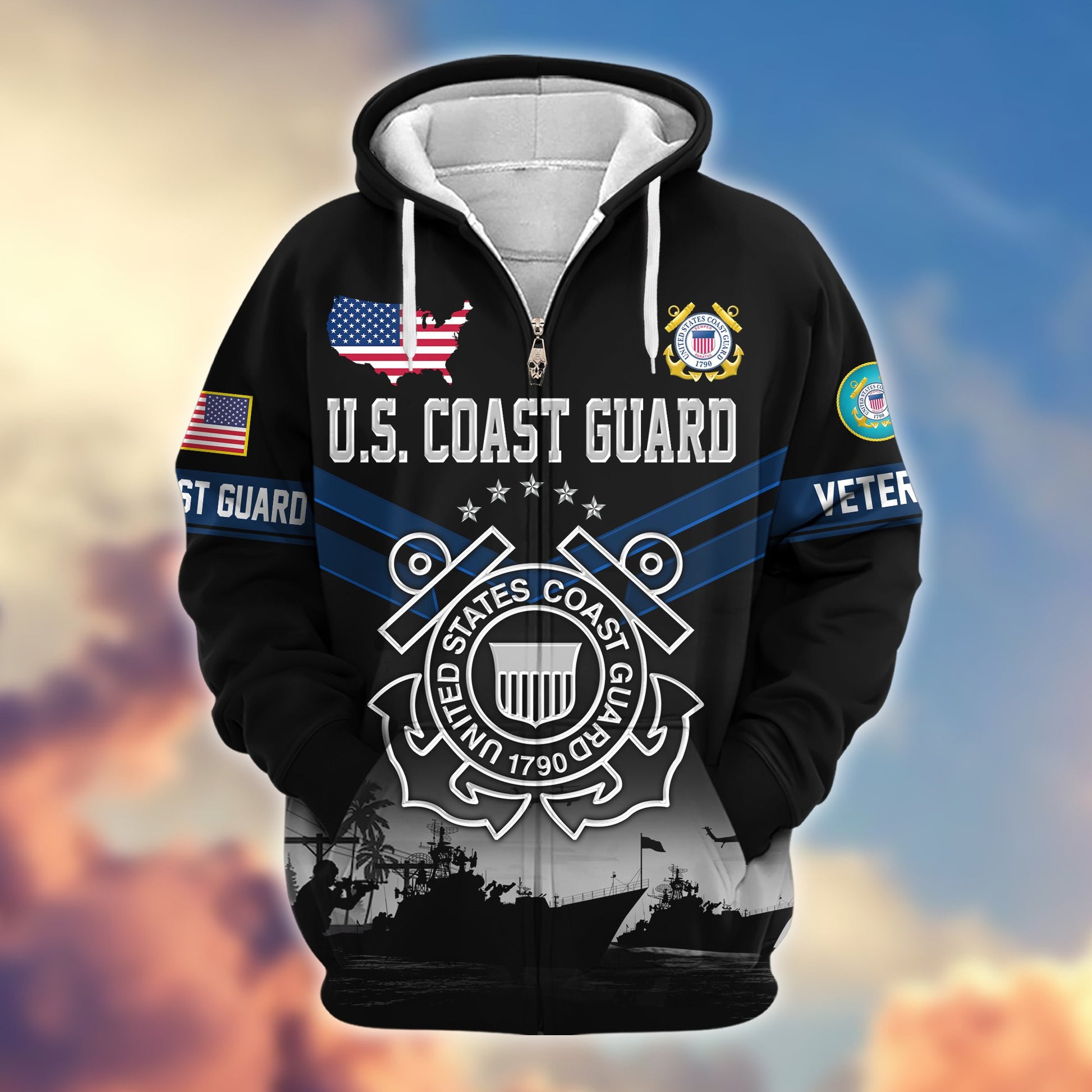 Premium US Veterans Zip Hoodie BPHN290911, Gifts For US Veterans, Gifts On Father's Day, Veterans Day.