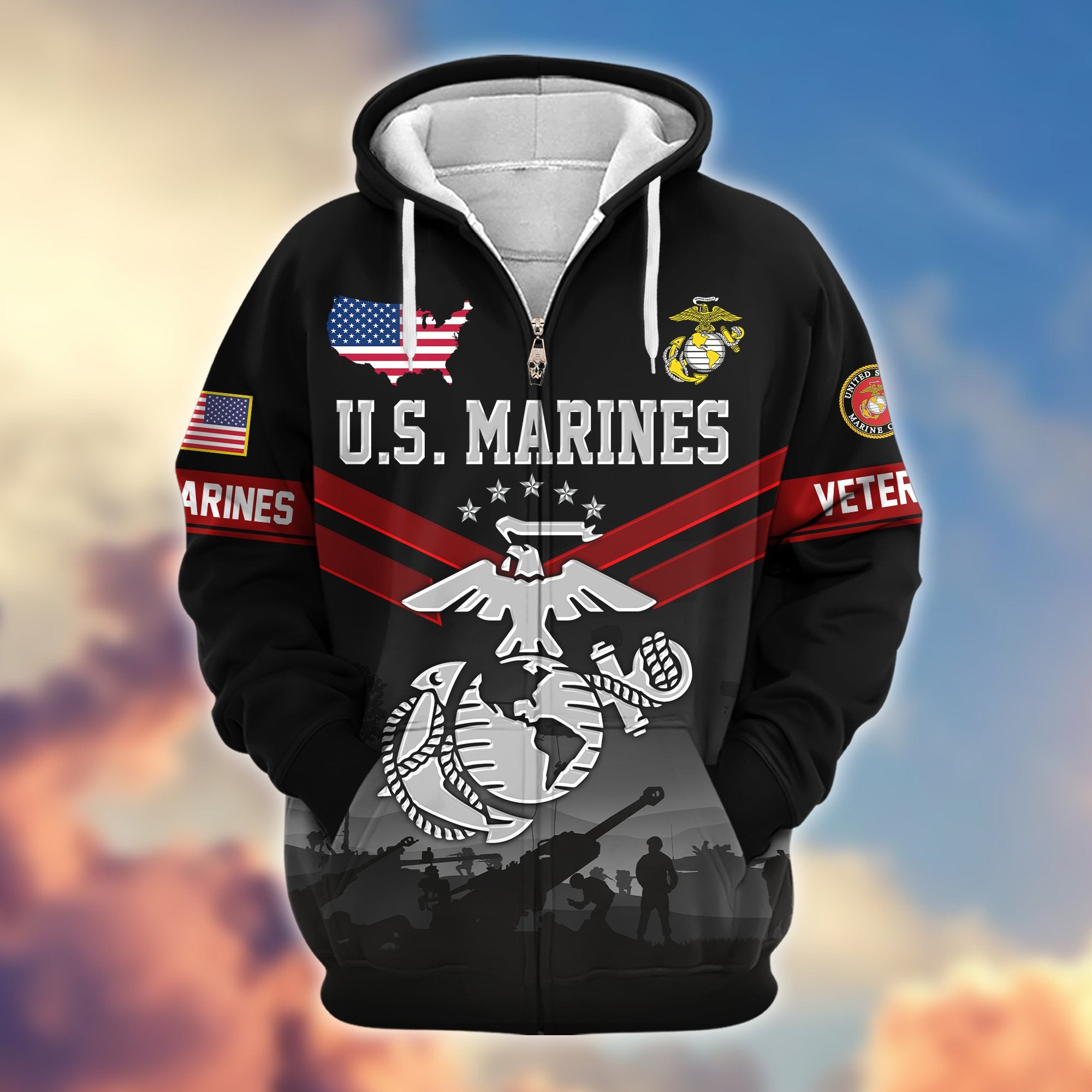 Premium US Veterans Zip Hoodie BPHN290911, Gifts For US Veterans, Gifts On Father's Day, Veterans Day.