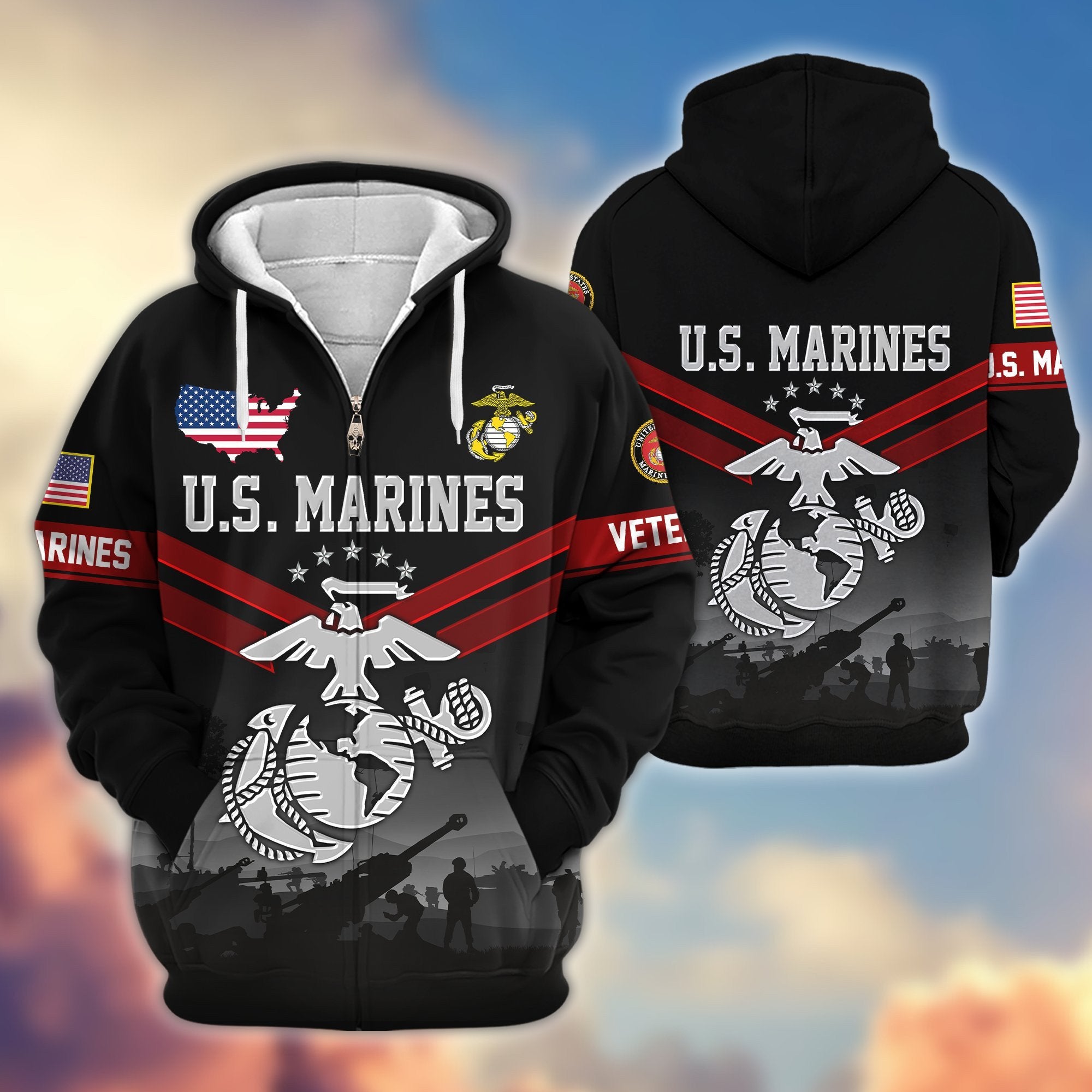 Premium US Veterans Zip Hoodie BPHN290911, Gifts For US Veterans, Gifts On Father's Day, Veterans Day.