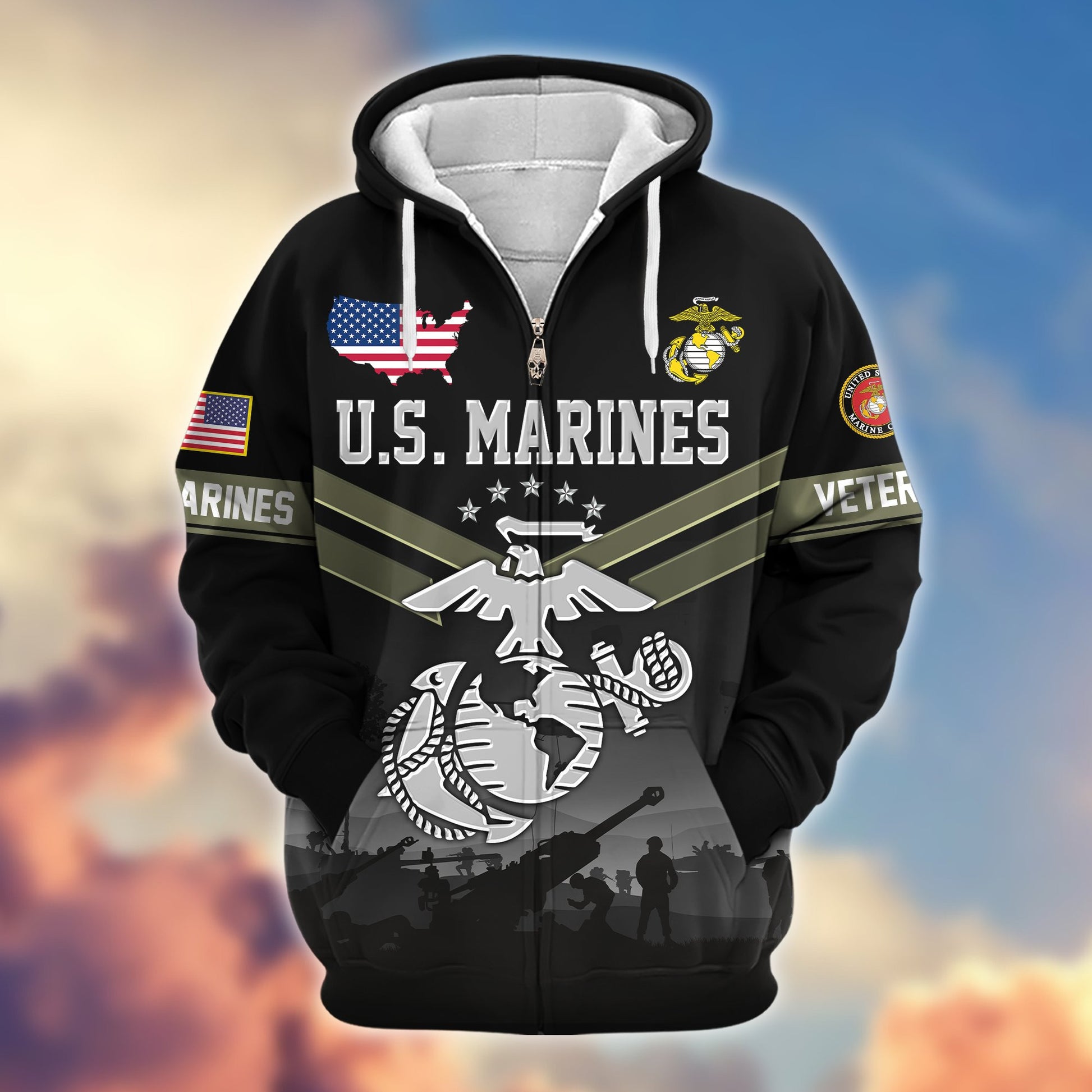 Premium US Veterans Zip Hoodie BPHN290911, Gifts For US Veterans, Gifts On Father's Day, Veterans Day.