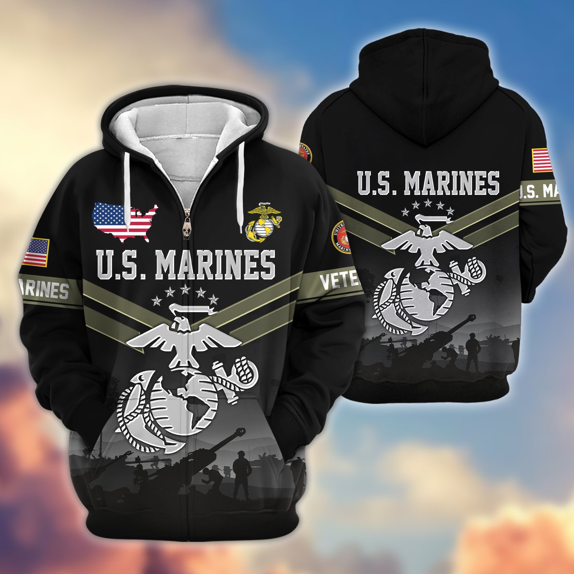 Premium US Veterans Zip Hoodie BPHN290911, Gifts For US Veterans, Gifts On Father's Day, Veterans Day.