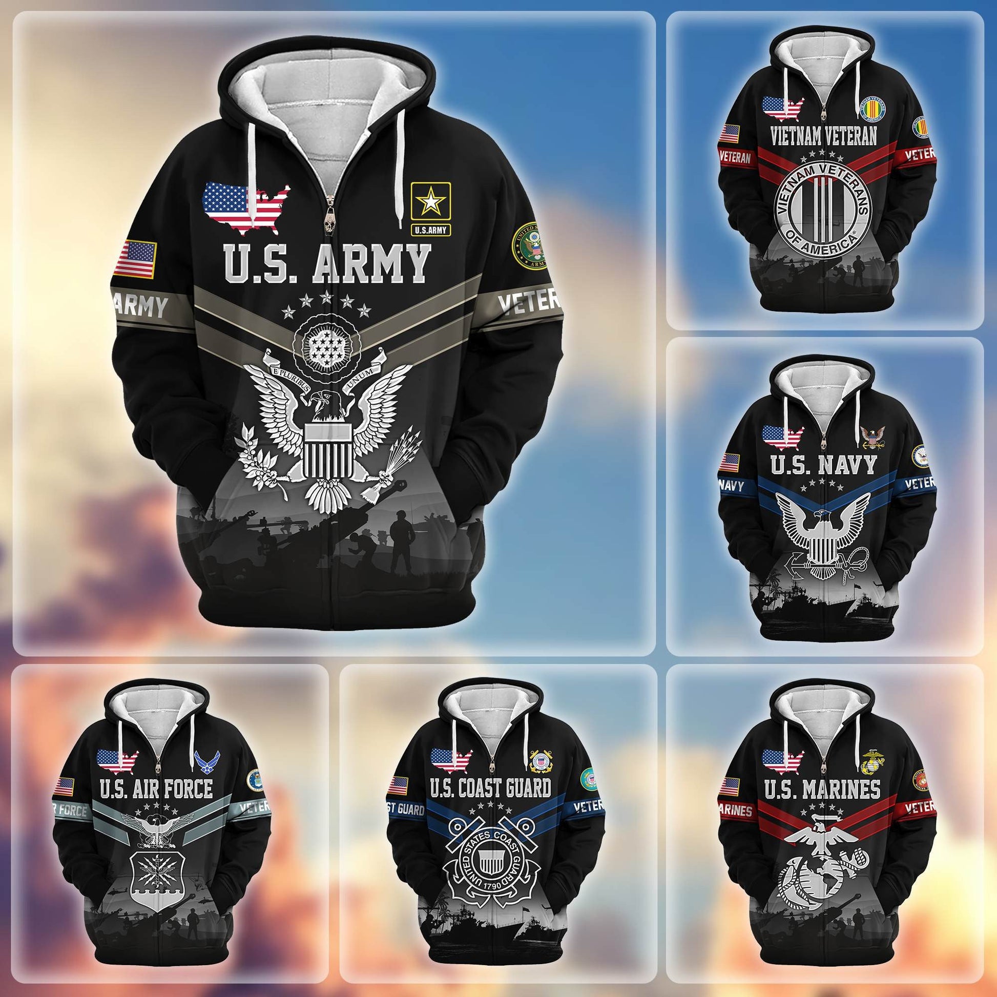 Premium US Veterans Zip Hoodie BPHN290911, Gifts For US Veterans, Gifts On Father's Day, Veterans Day.