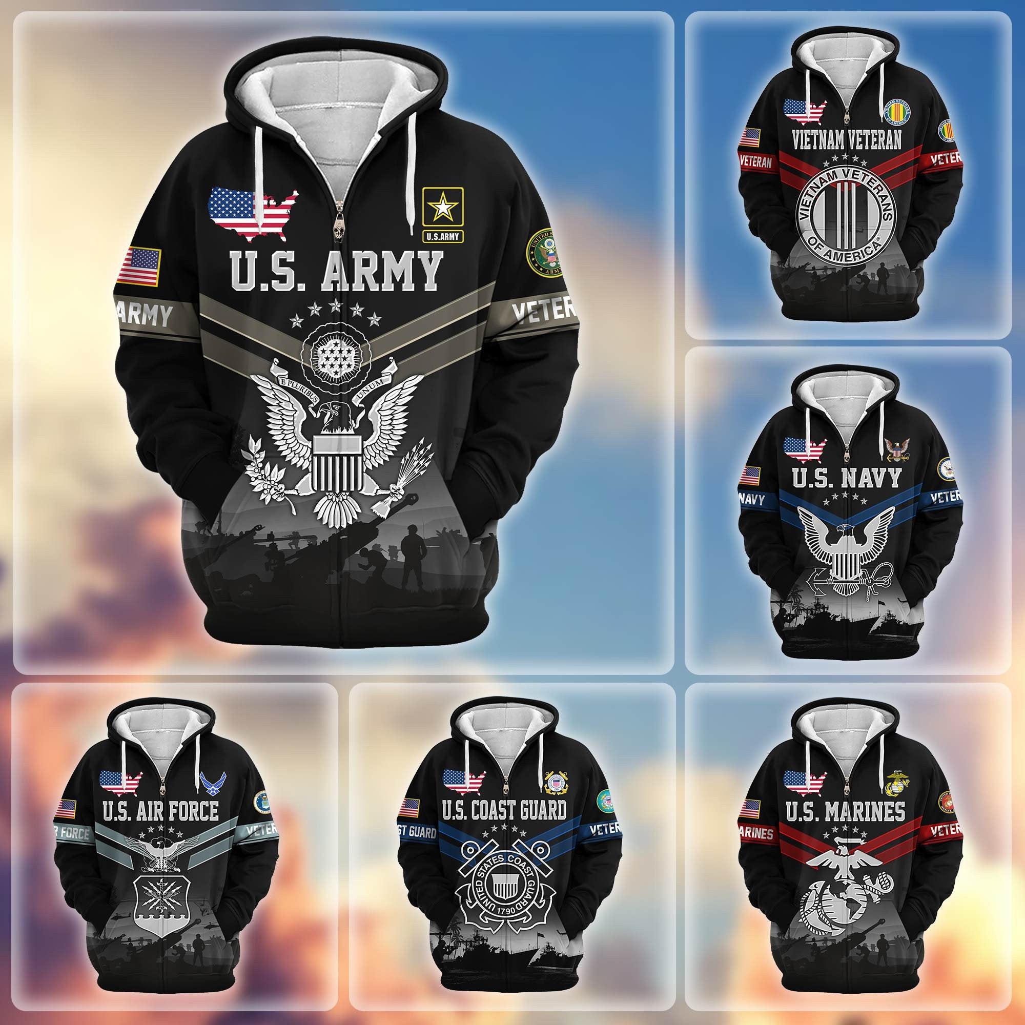 Premium US Veterans Zip Hoodie BPHN290911, Gifts For US Veterans, Gifts On Father's Day, Veterans Day.