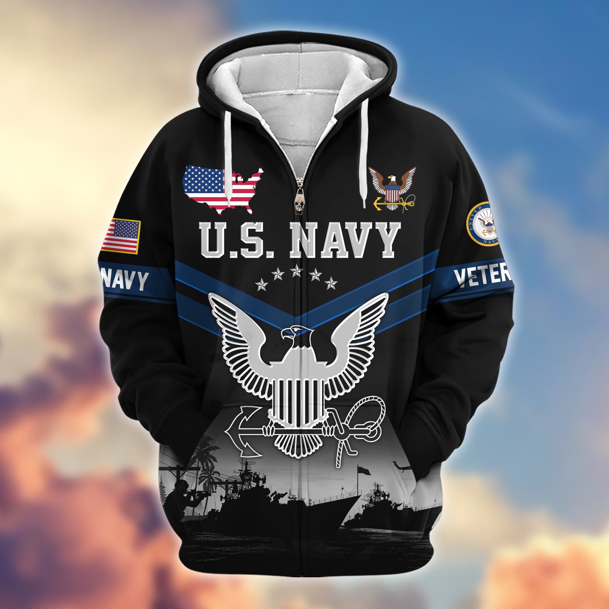 Premium US Veterans Zip Hoodie BPHN290911, Gifts For US Veterans, Gifts On Father's Day, Veterans Day.