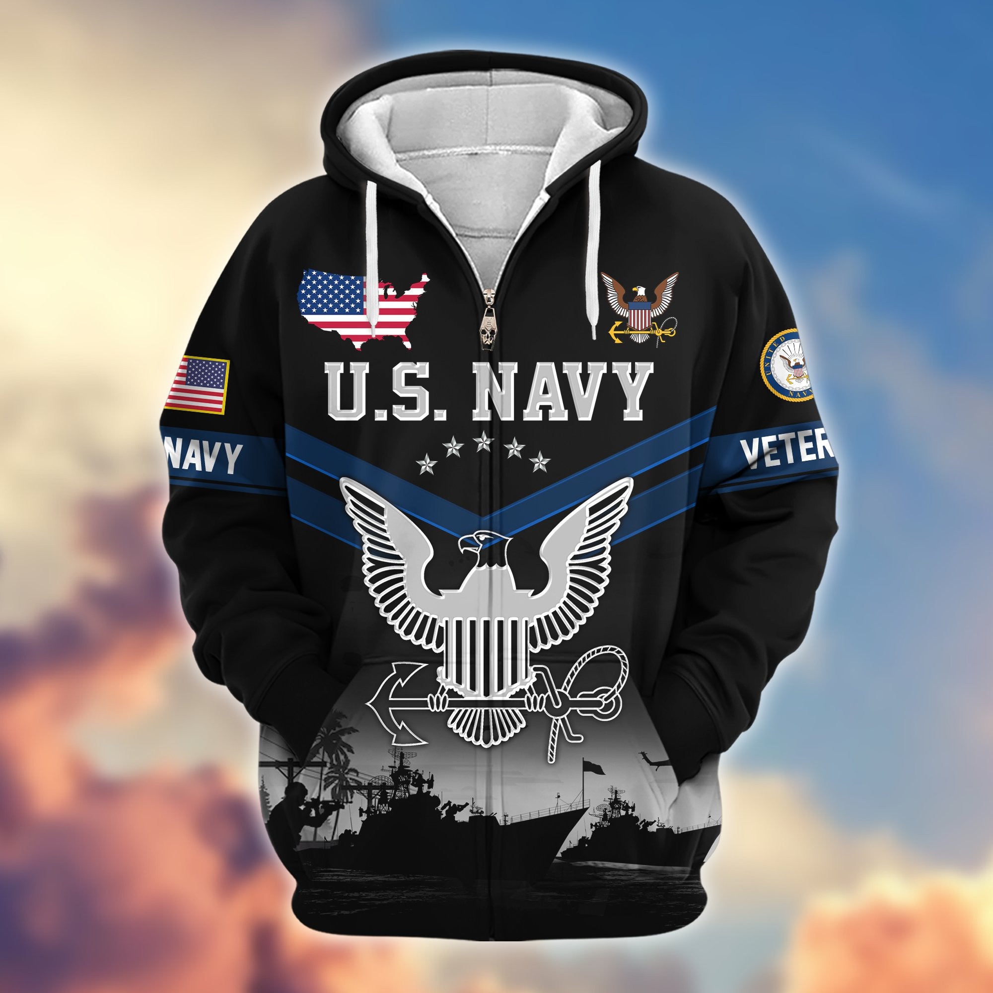 Premium US Veterans Zip Hoodie BPHN290911, Gifts For US Veterans, Gifts On Father's Day, Veterans Day.