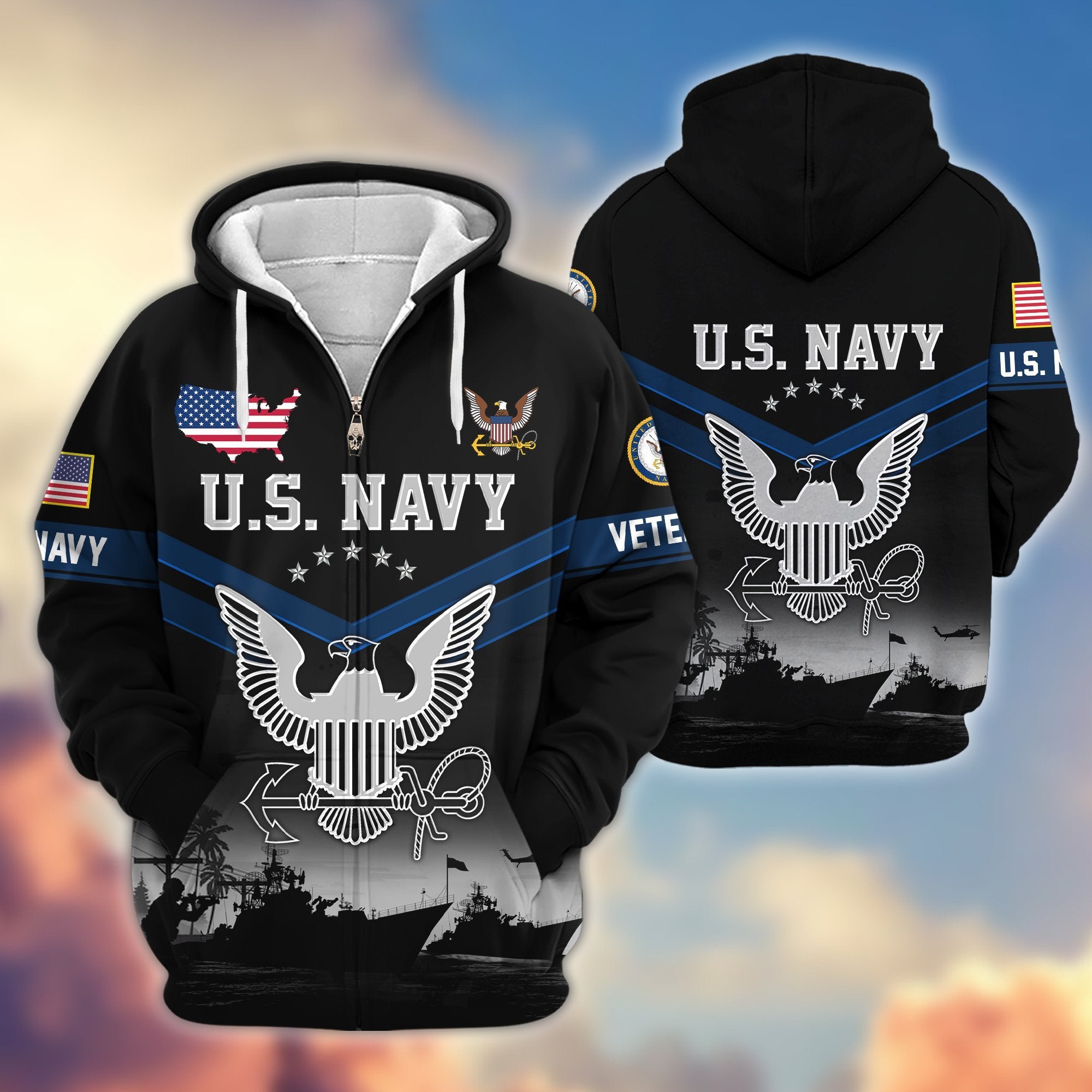 Premium US Veterans Zip Hoodie BPHN290911, Gifts For US Veterans, Gifts On Father's Day, Veterans Day.