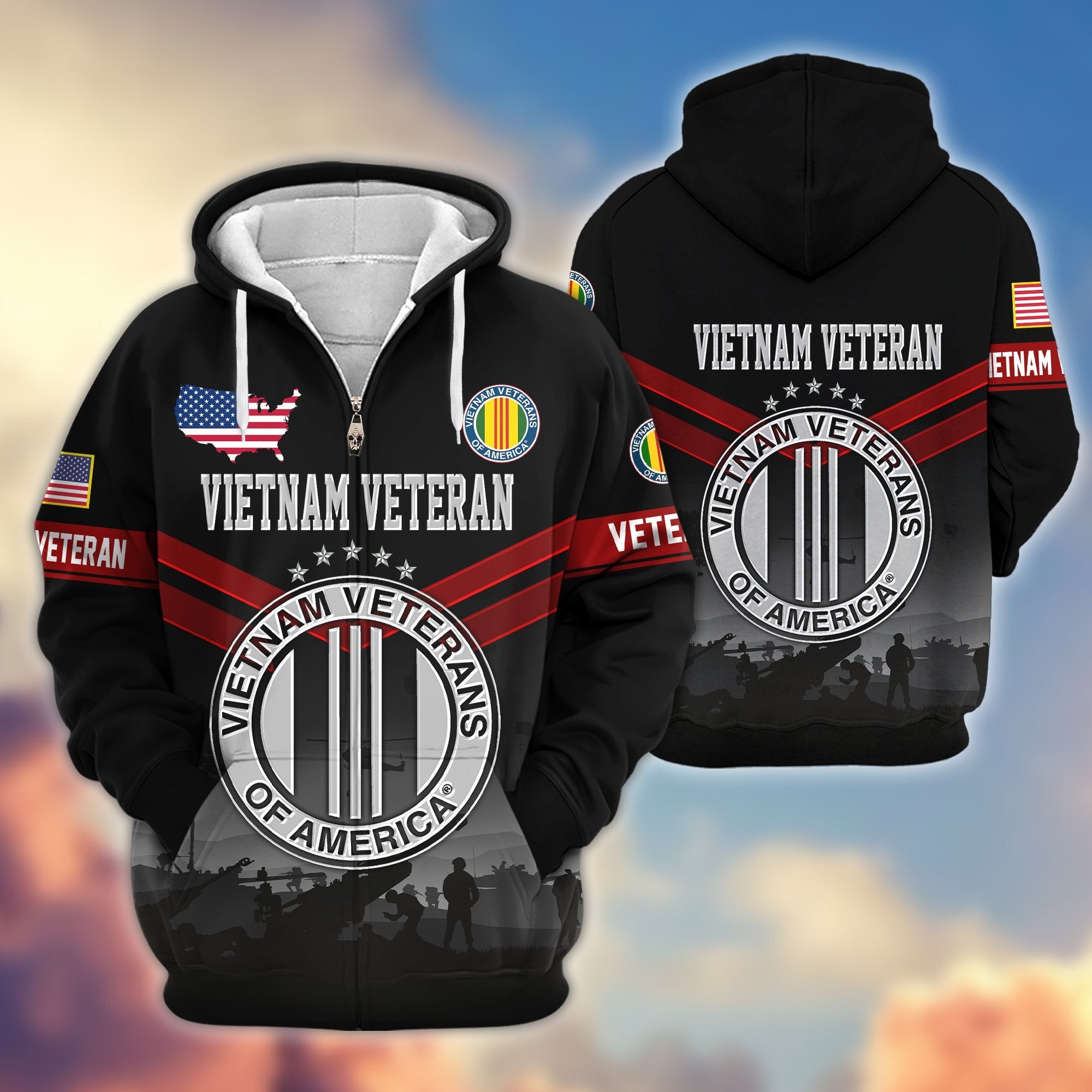 Premium US Veterans Zip Hoodie BPHN290911, Gifts For US Veterans, Gifts On Father's Day, Veterans Day.