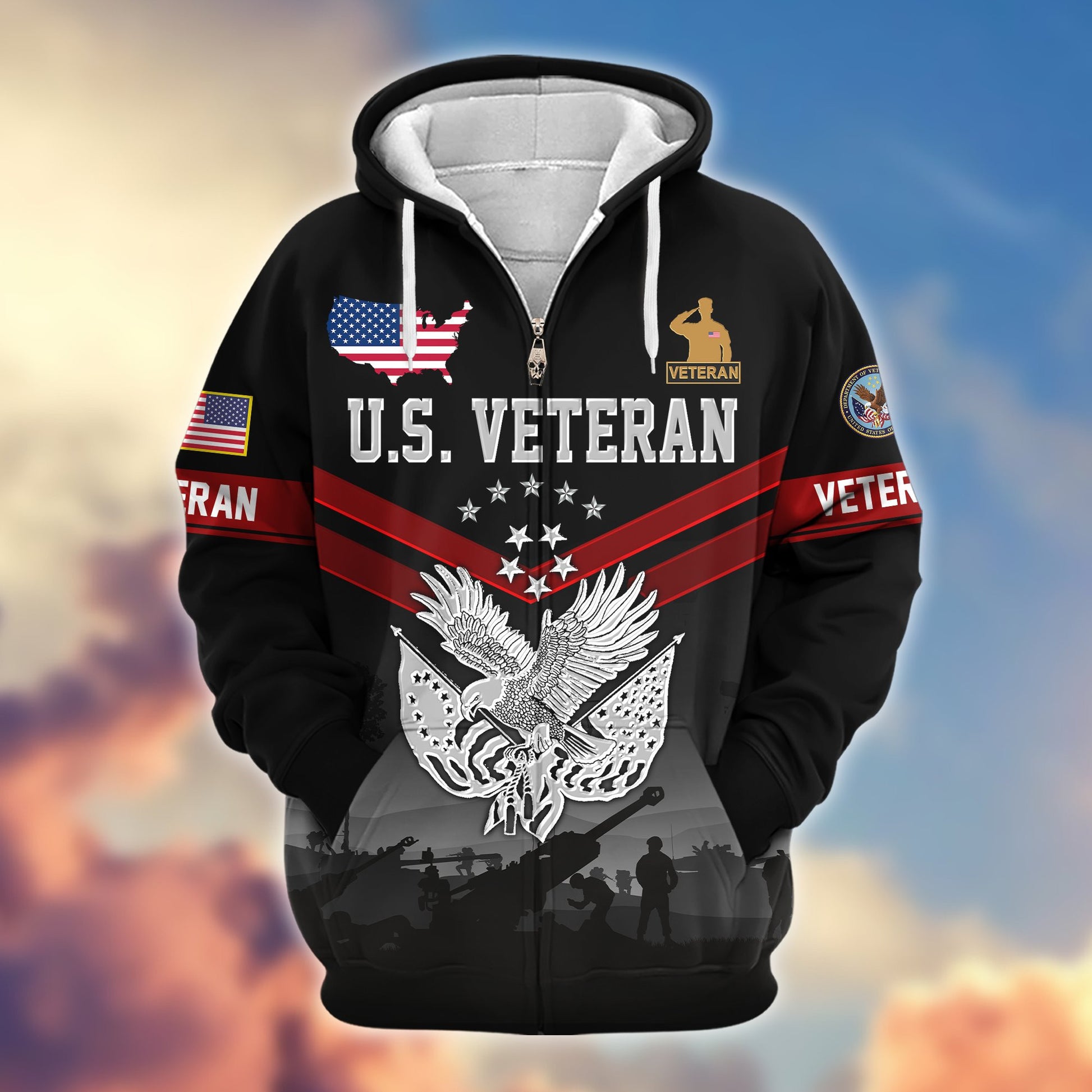 Premium US Veterans Zip Hoodie BPHN290911, Gifts For US Veterans, Gifts On Father's Day, Veterans Day.