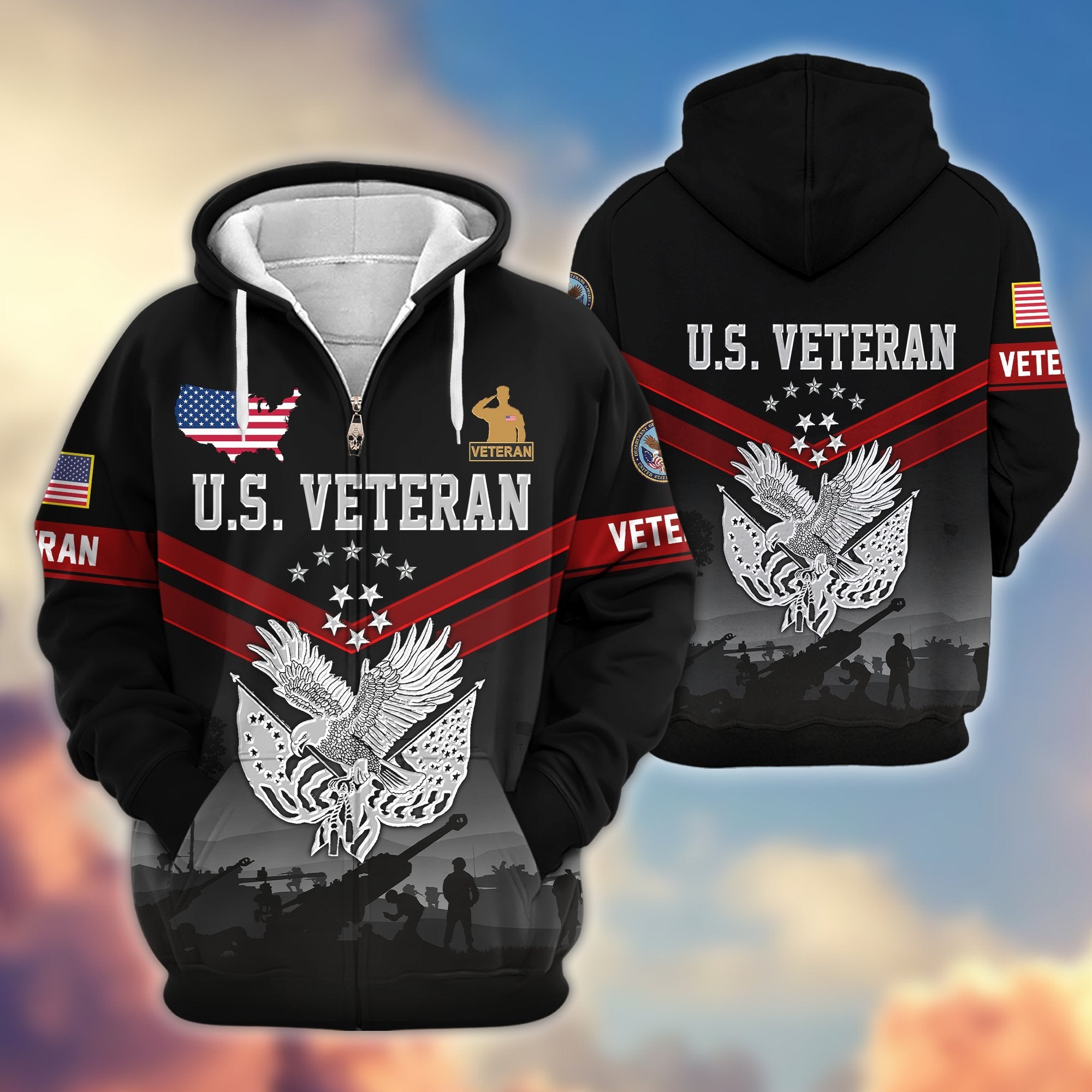 Premium US Veterans Zip Hoodie BPHN290911, Gifts For US Veterans, Gifts On Father's Day, Veterans Day.