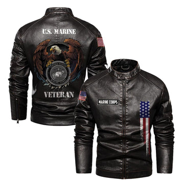 Premium USMC Veteran Leather Jacket VPVC702312, Gifts For Marine Veteran, Gifts On Father's Day, Veterans Day.