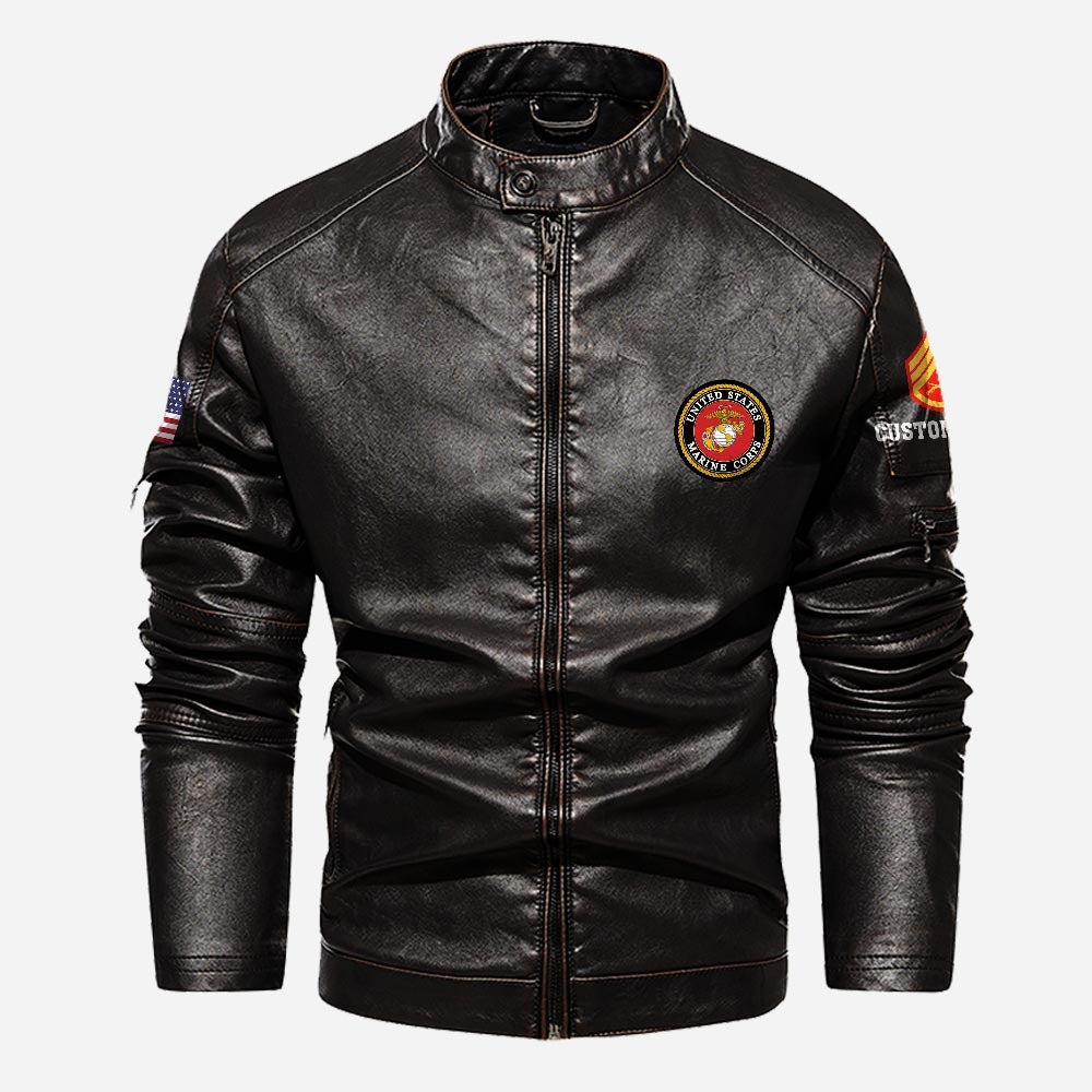 Premium Custom Unit USMC Veteran Leather Jacket VPVC702314, Gifts For Marine Veteran, Gifts On Father's Day, Veterans Day.