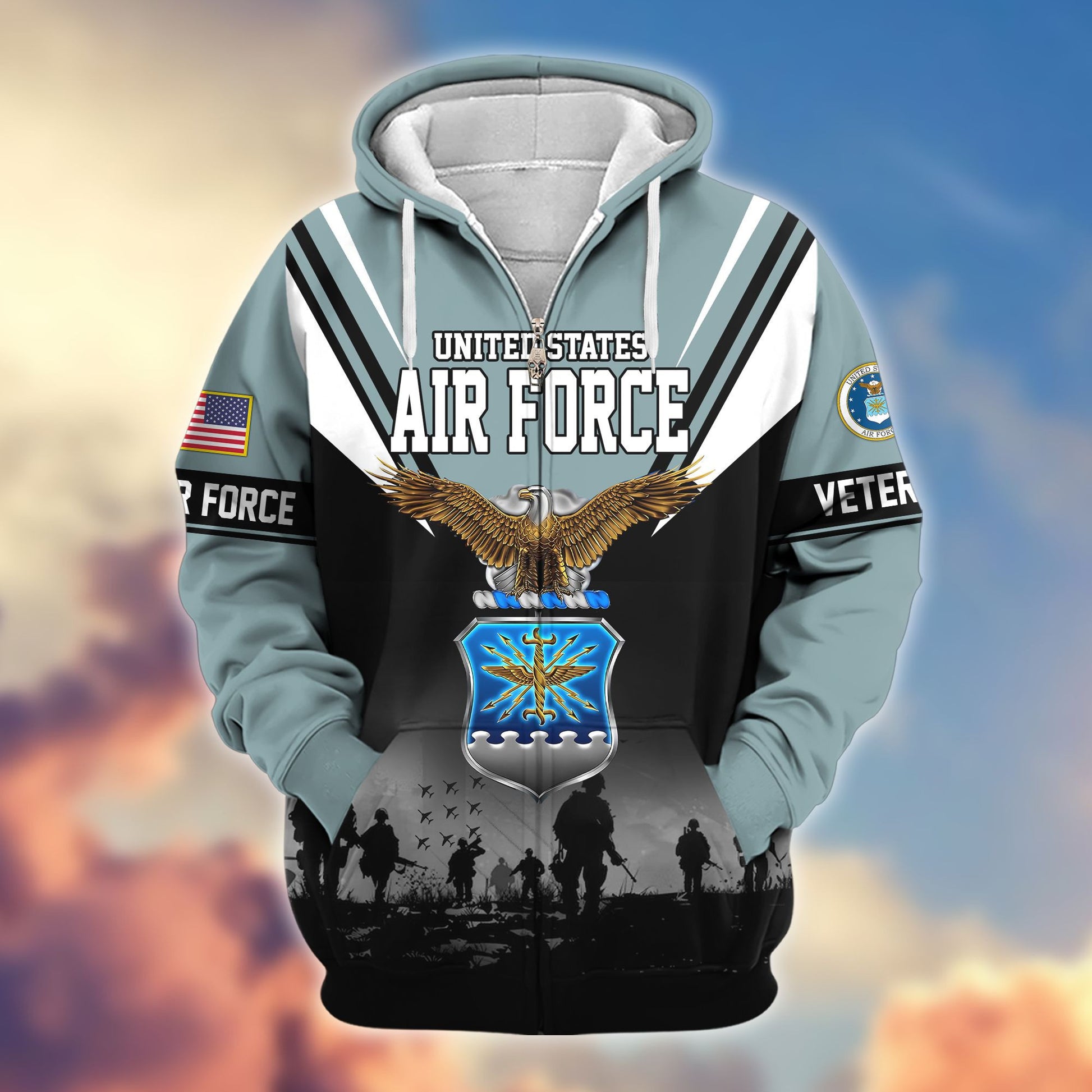 Premium US Veterans Zip Hoodie BPHN011012, Gifts For US Veterans, Gifts On Father's Day, Veterans Day.