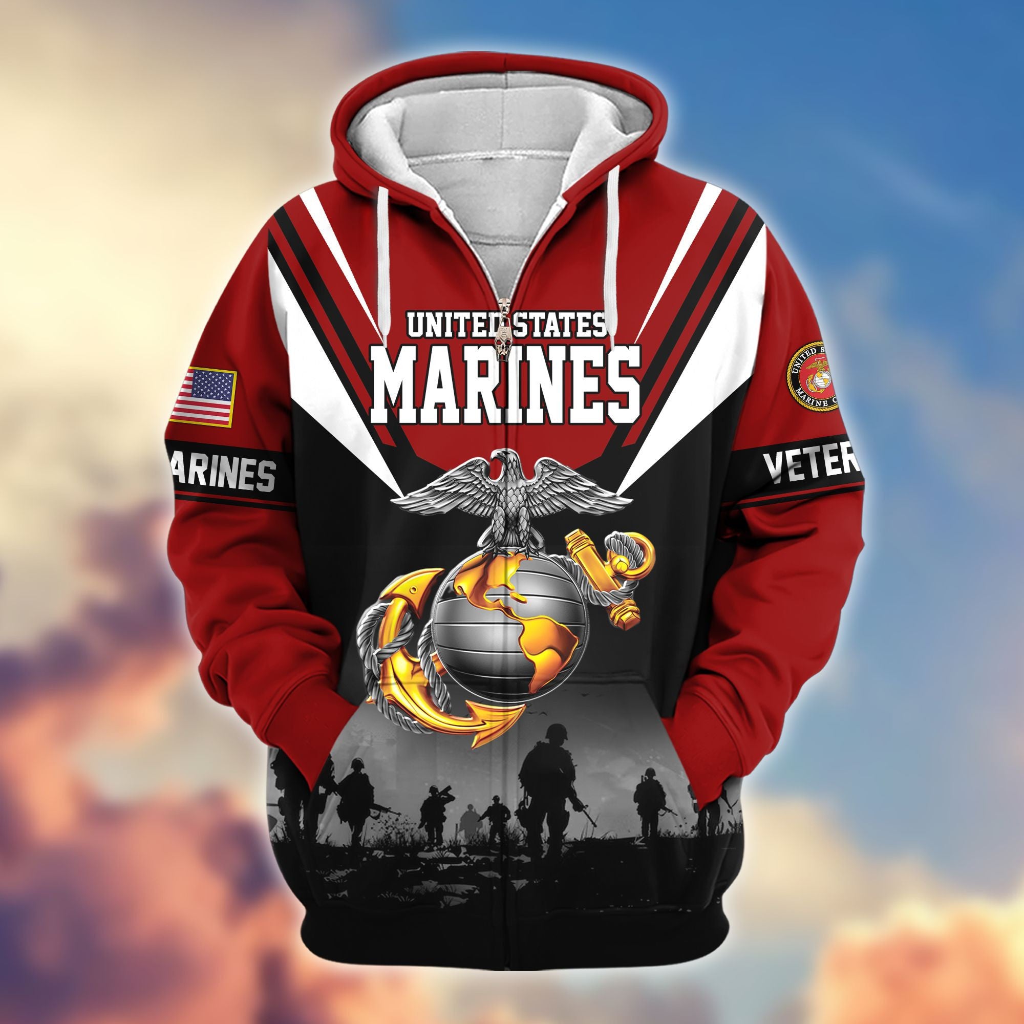 Premium US Veterans Zip Hoodie BPHN011012, Gifts For US Veterans, Gifts On Father's Day, Veterans Day.