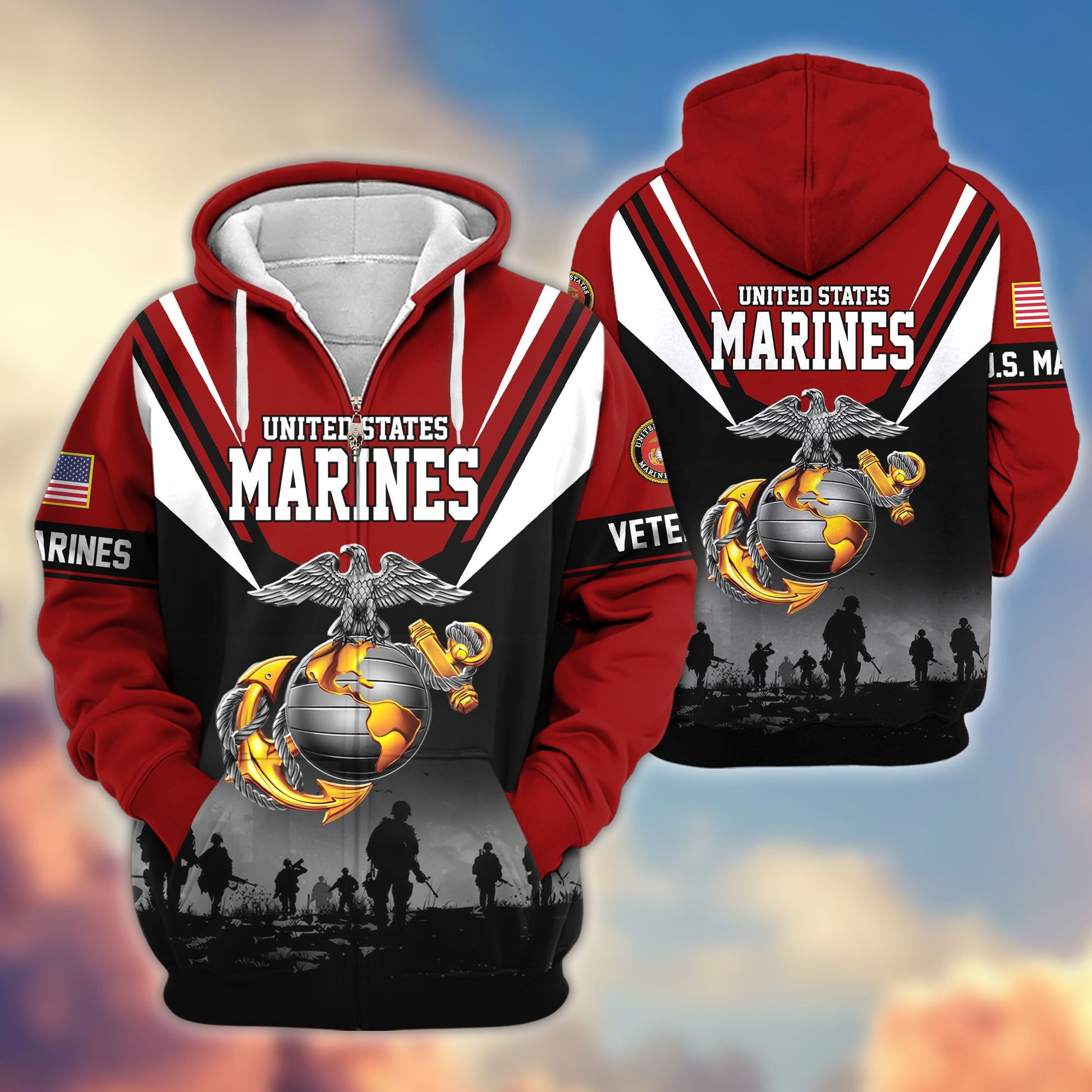 Premium US Veterans Zip Hoodie BPHN011012, Gifts For US Veterans, Gifts On Father's Day, Veterans Day.