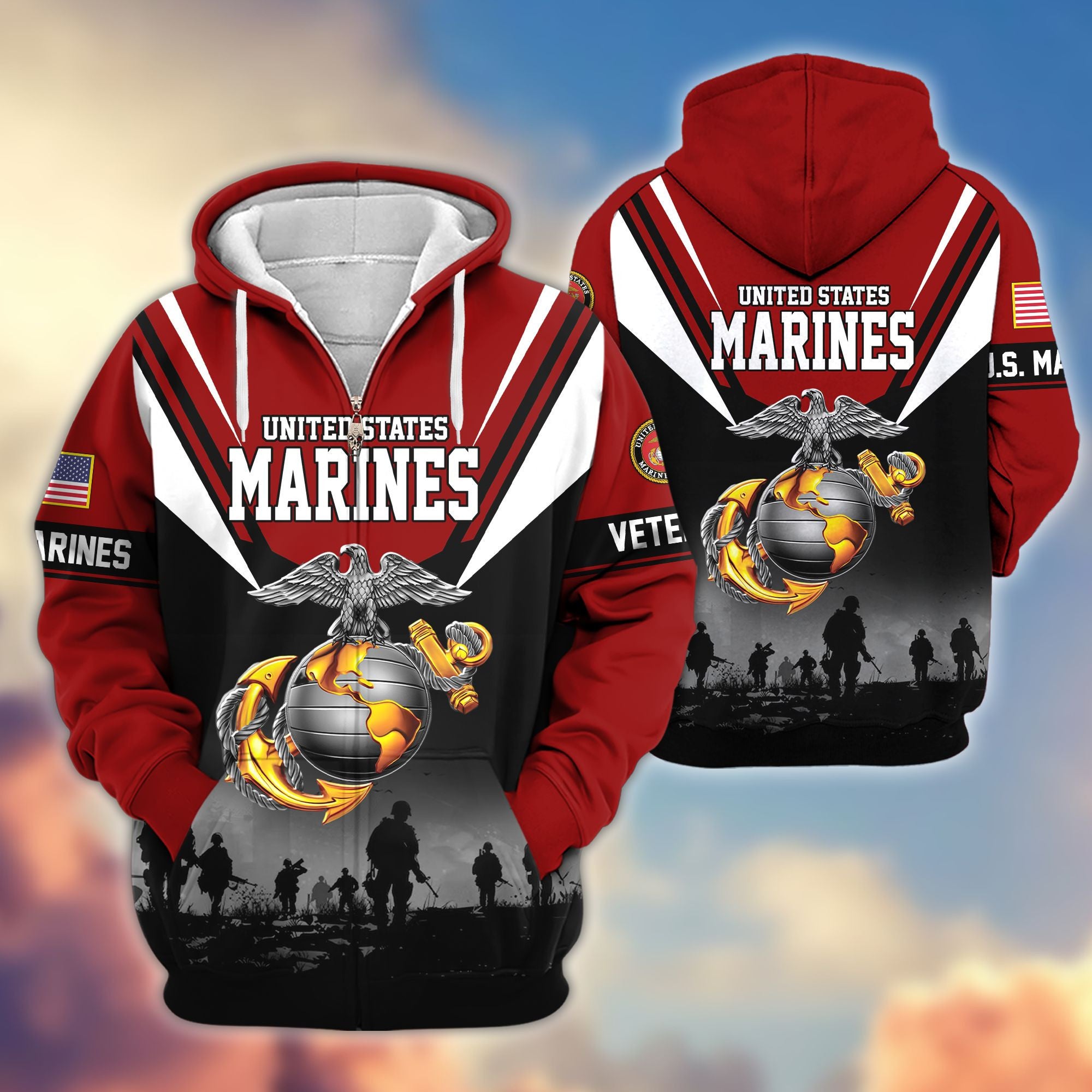 Premium US Veterans Zip Hoodie BPHN011012, Gifts For US Veterans, Gifts On Father's Day, Veterans Day.