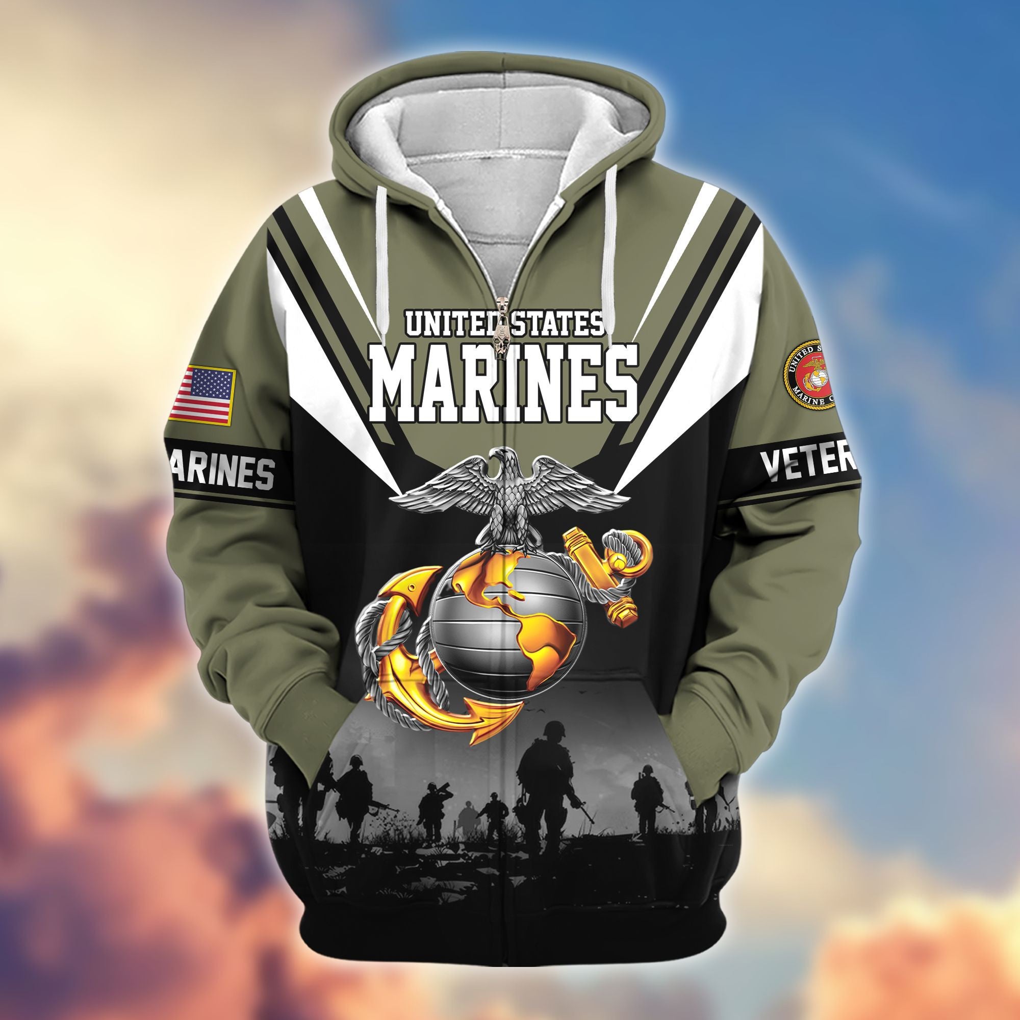 Premium US Veterans Zip Hoodie BPHN011012, Gifts For US Veterans, Gifts On Father's Day, Veterans Day.