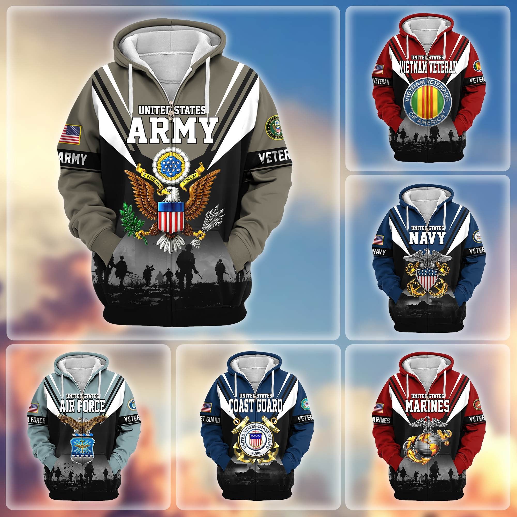 Premium US Veterans Zip Hoodie BPHN011012, Gifts For US Veterans, Gifts On Father's Day, Veterans Day.