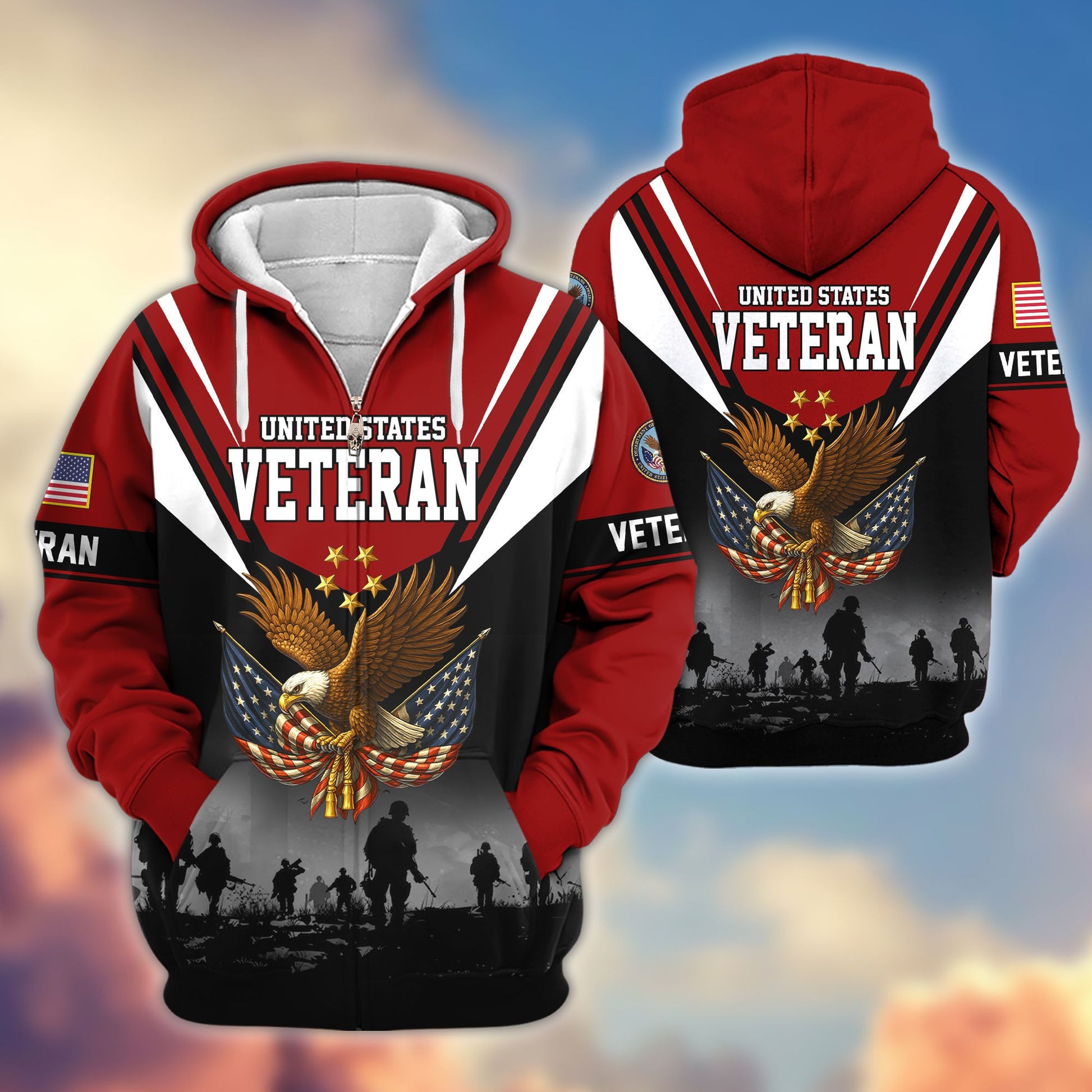 Premium US Veterans Zip Hoodie BPHN011012, Gifts For US Veterans, Gifts On Father's Day, Veterans Day.