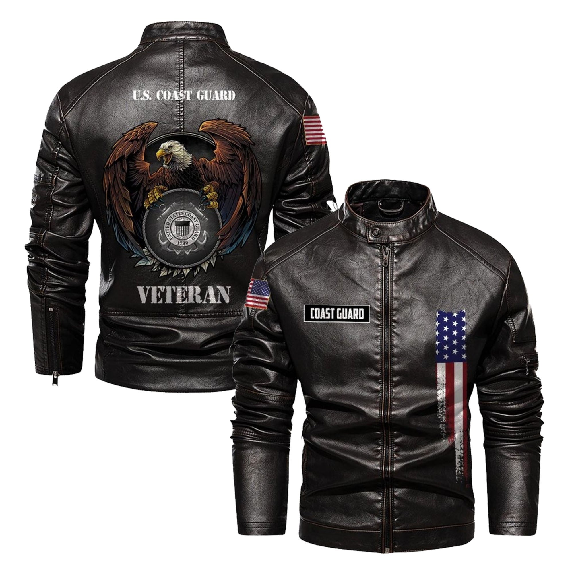 Premium USCG Leather Jacket VPVC702337, Gifts For Coast Guard Veteran, Gifts On Father's Day, Veterans Day.