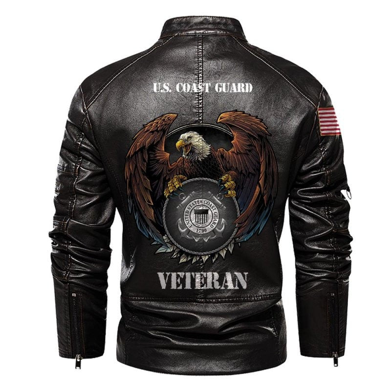 Premium USCG Leather Jacket VPVC702337, Gifts For Coast Guard Veteran, Gifts On Father's Day, Veterans Day.