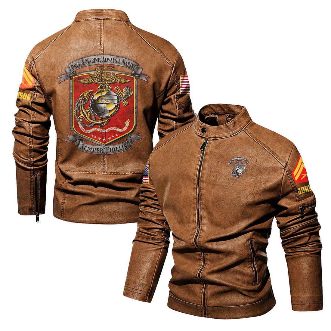 Premium Custom USMC Leather Jacket VPVC702345, Gifts For Marine Veteran, Gifts On Father's Day, Veterans Day.