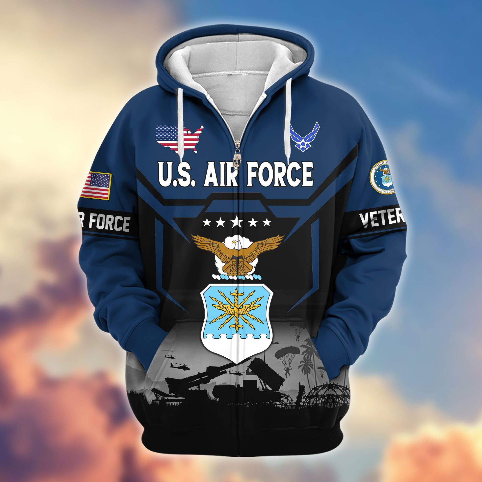 Premium US Veterans Zip Hoodie BPHN011014, Gifts For US Veterans, Gifts On Father's Day, Veterans Day.