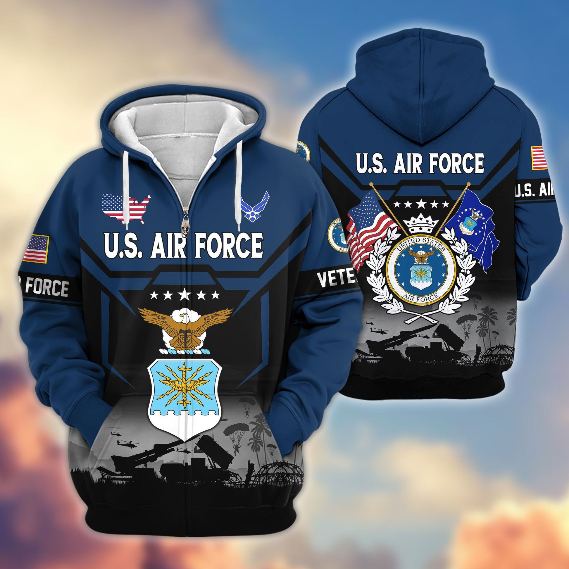 Premium US Veterans Zip Hoodie BPHN011014, Gifts For US Veterans, Gifts On Father's Day, Veterans Day.