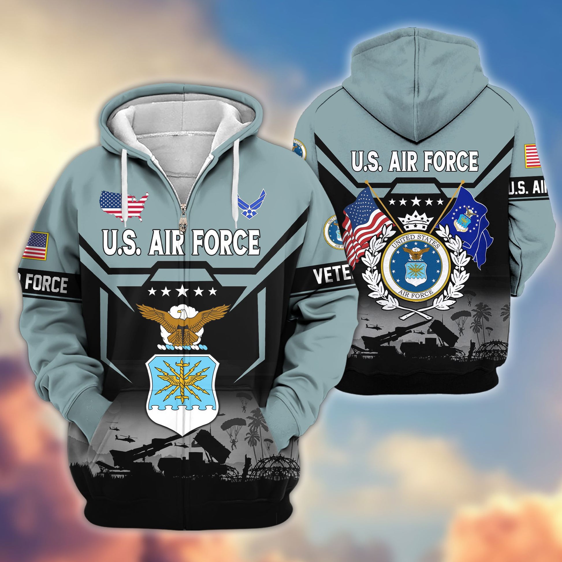Premium US Veterans Zip Hoodie BPHN011014, Gifts For US Veterans, Gifts On Father's Day, Veterans Day.