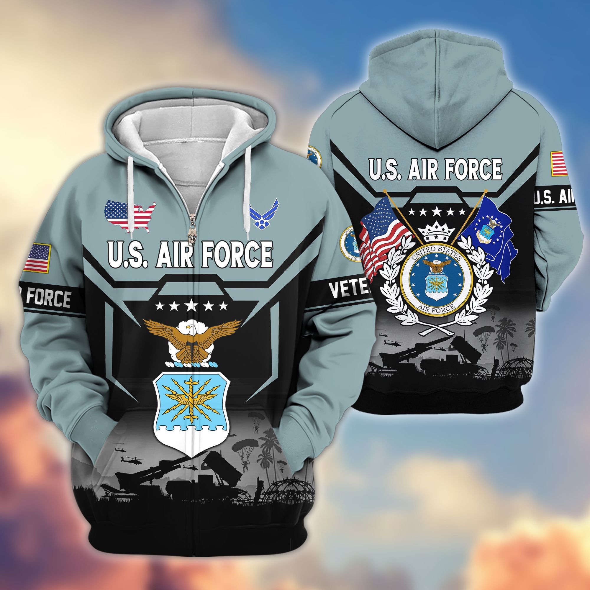 Premium US Veterans Zip Hoodie BPHN011014, Gifts For US Veterans, Gifts On Father's Day, Veterans Day.