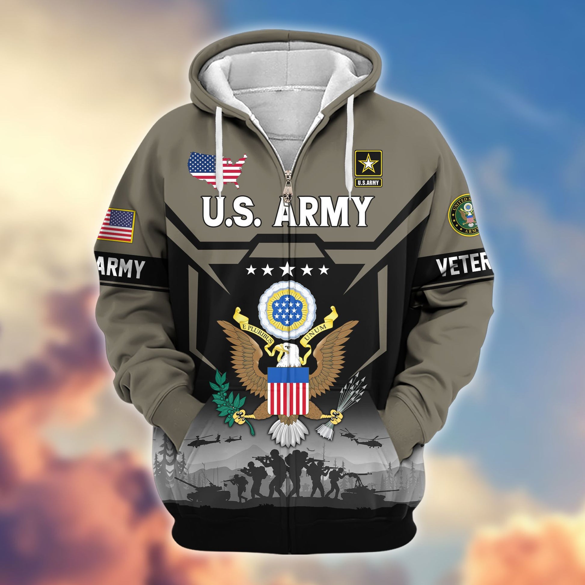 Premium US Veterans Zip Hoodie BPHN011014, Gifts For US Veterans, Gifts On Father's Day, Veterans Day.
