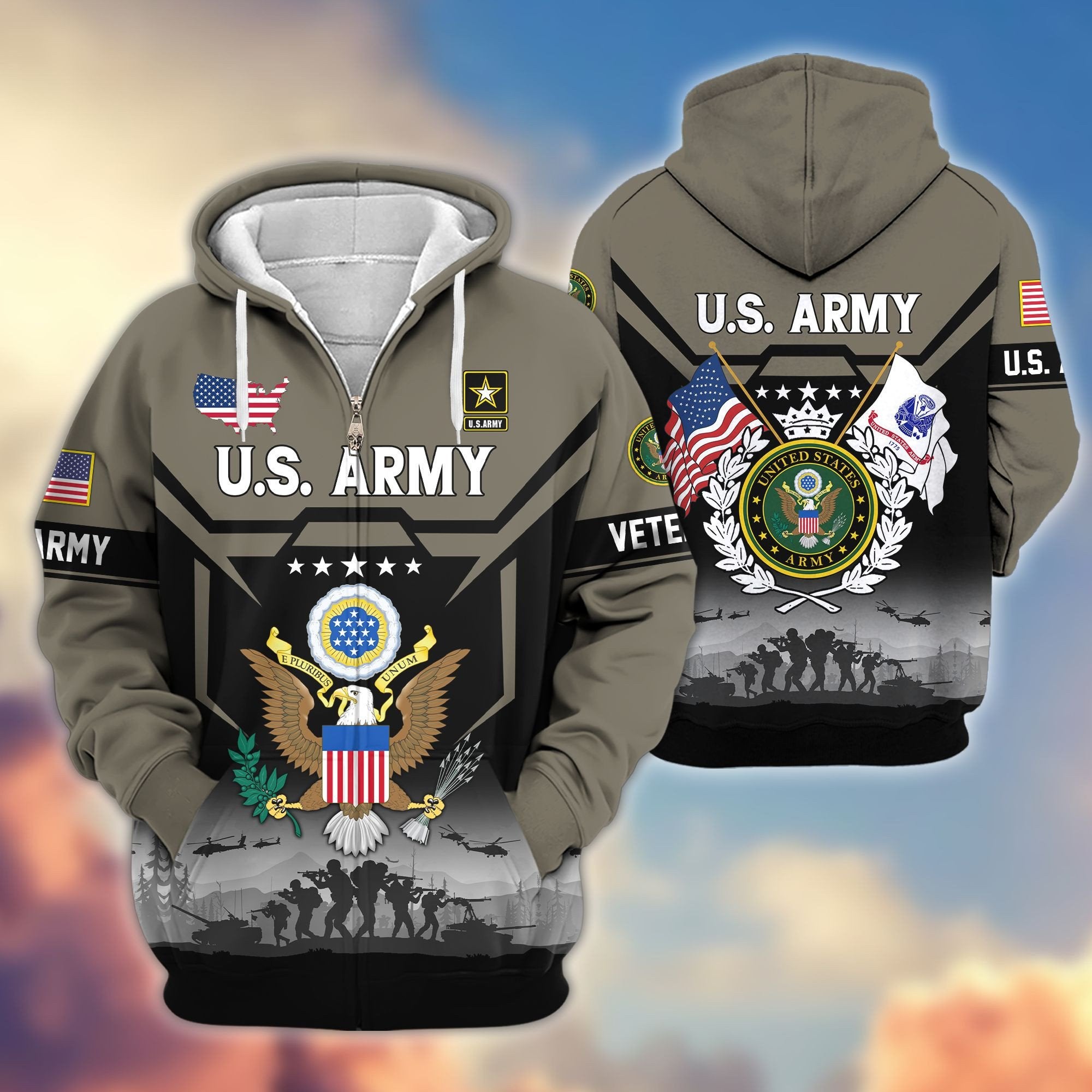 Premium US Veterans Zip Hoodie BPHN011014, Gifts For US Veterans, Gifts On Father's Day, Veterans Day.