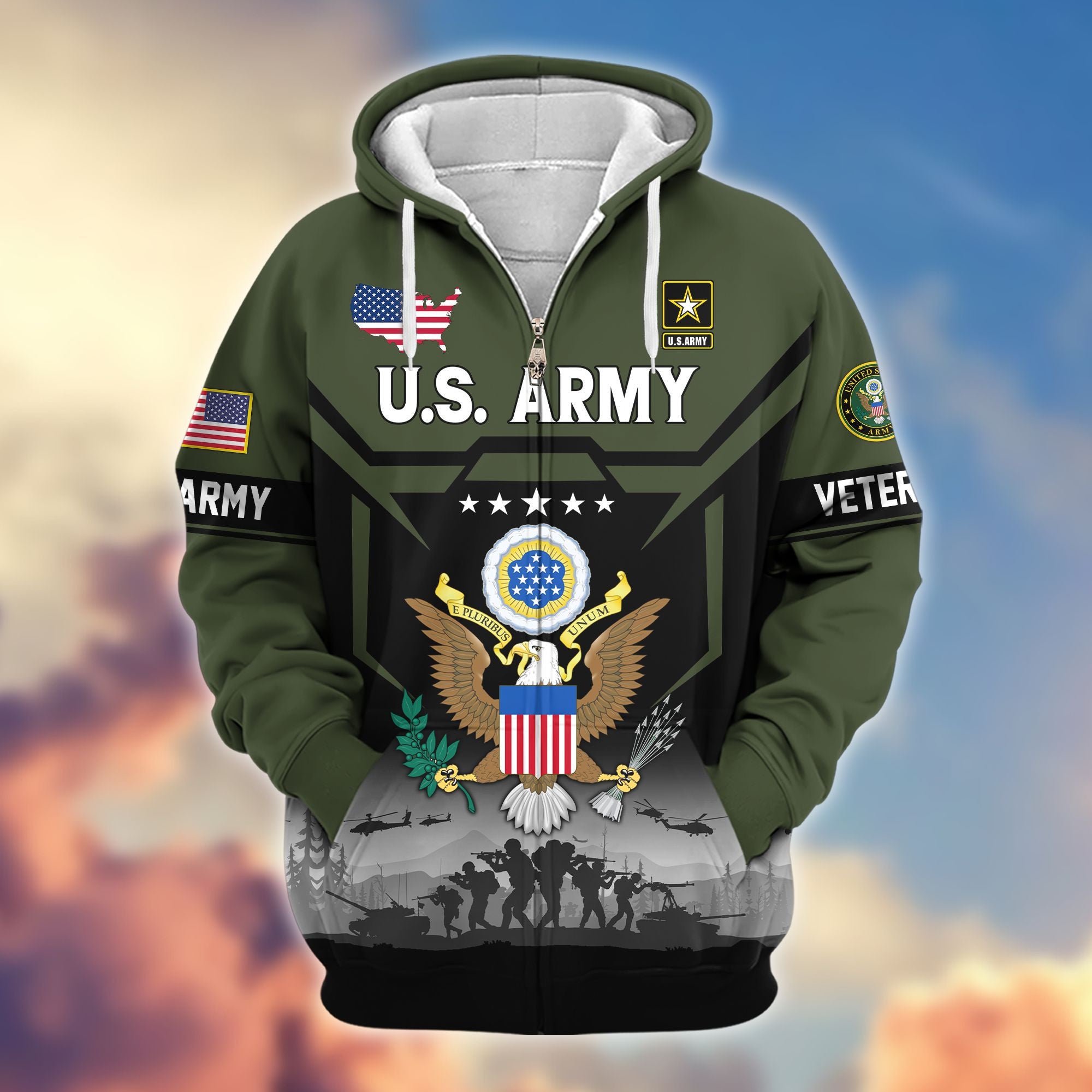 Premium US Veterans Zip Hoodie BPHN011014, Gifts For US Veterans, Gifts On Father's Day, Veterans Day.