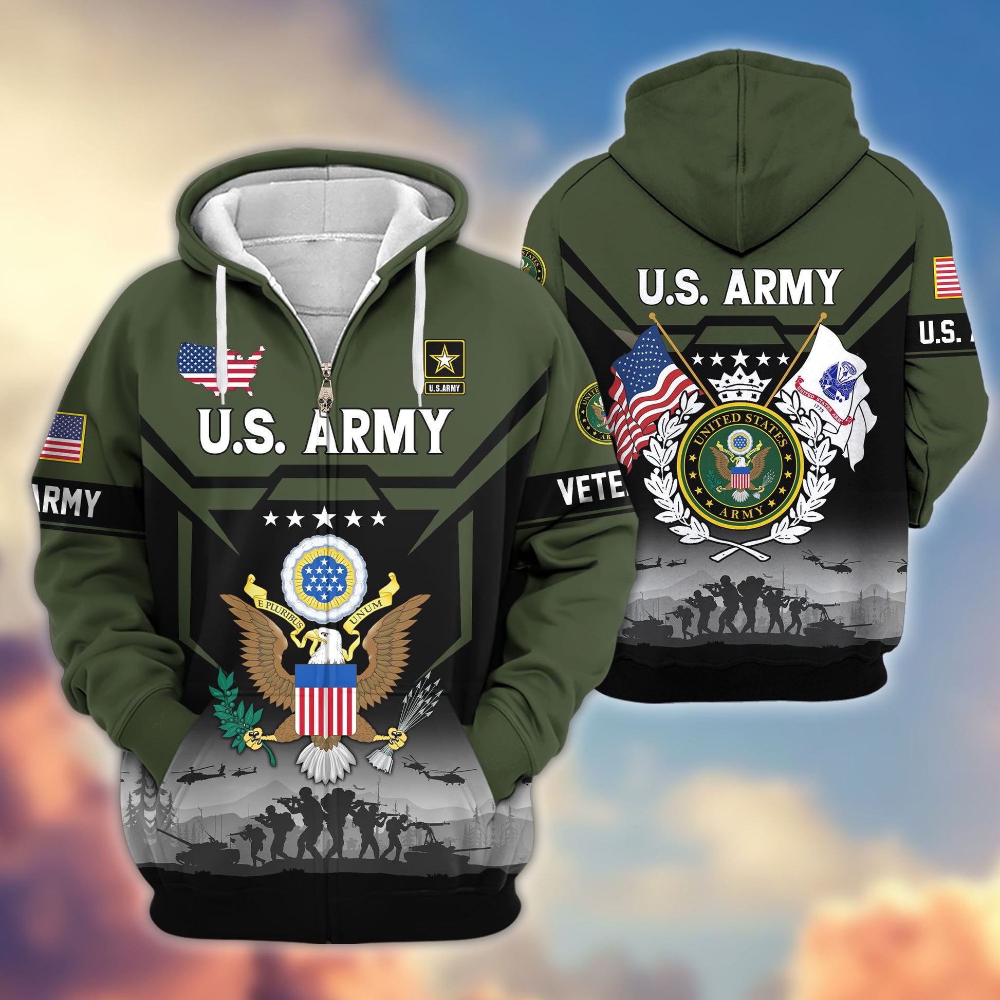 Premium US Veterans Zip Hoodie BPHN011014, Gifts For US Veterans, Gifts On Father's Day, Veterans Day.