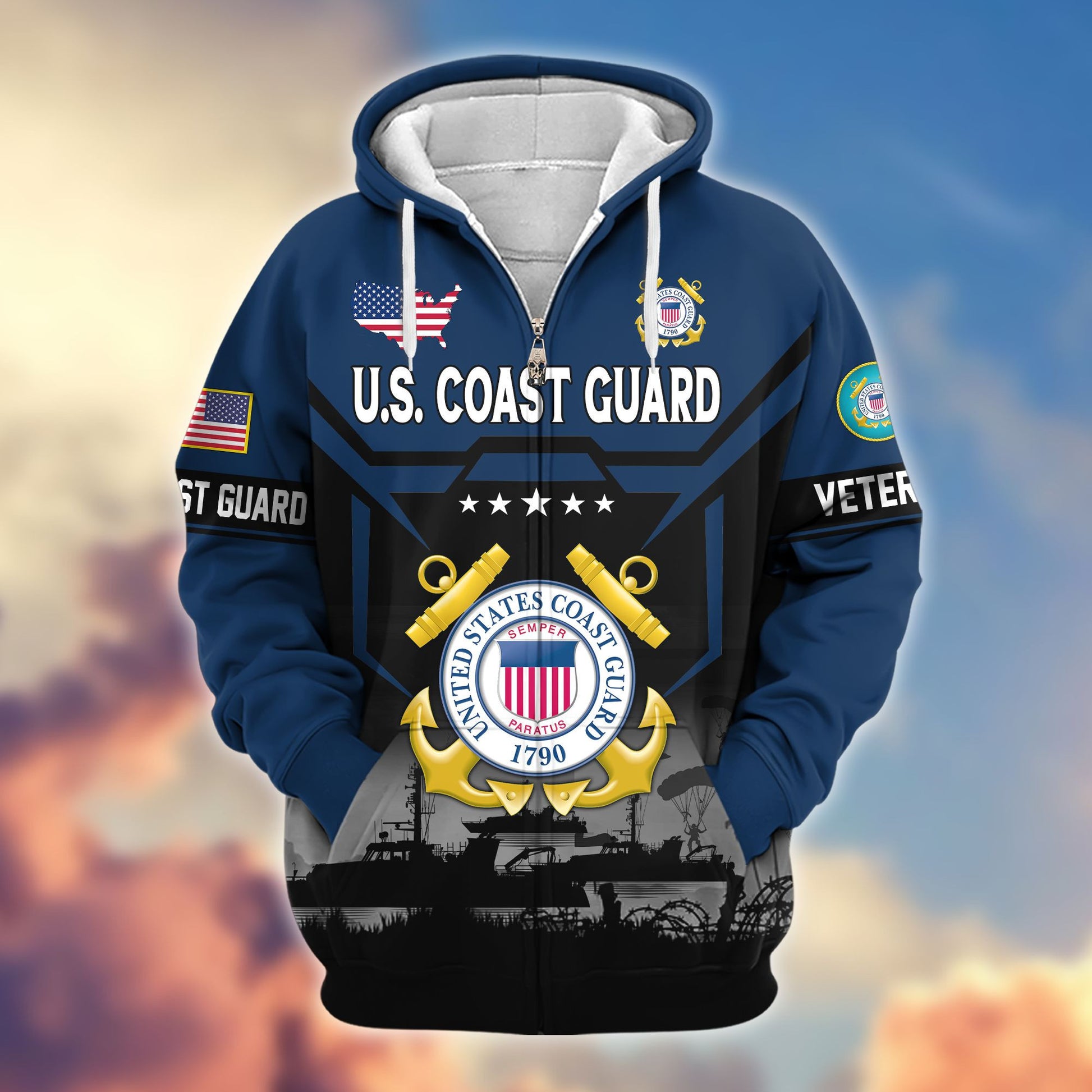 Premium US Veterans Zip Hoodie BPHN011014, Gifts For US Veterans, Gifts On Father's Day, Veterans Day.