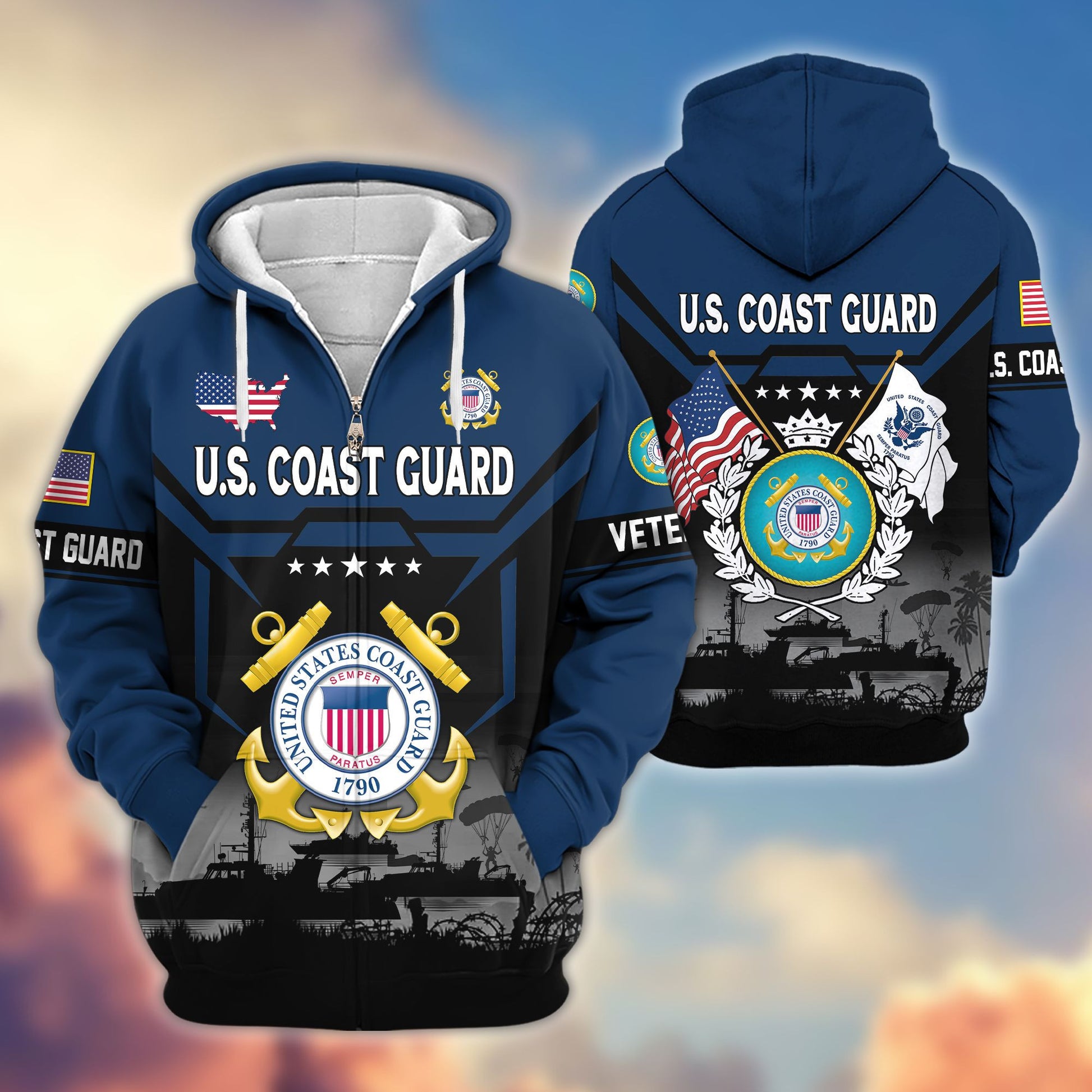 Premium US Veterans Zip Hoodie BPHN011014, Gifts For US Veterans, Gifts On Father's Day, Veterans Day.