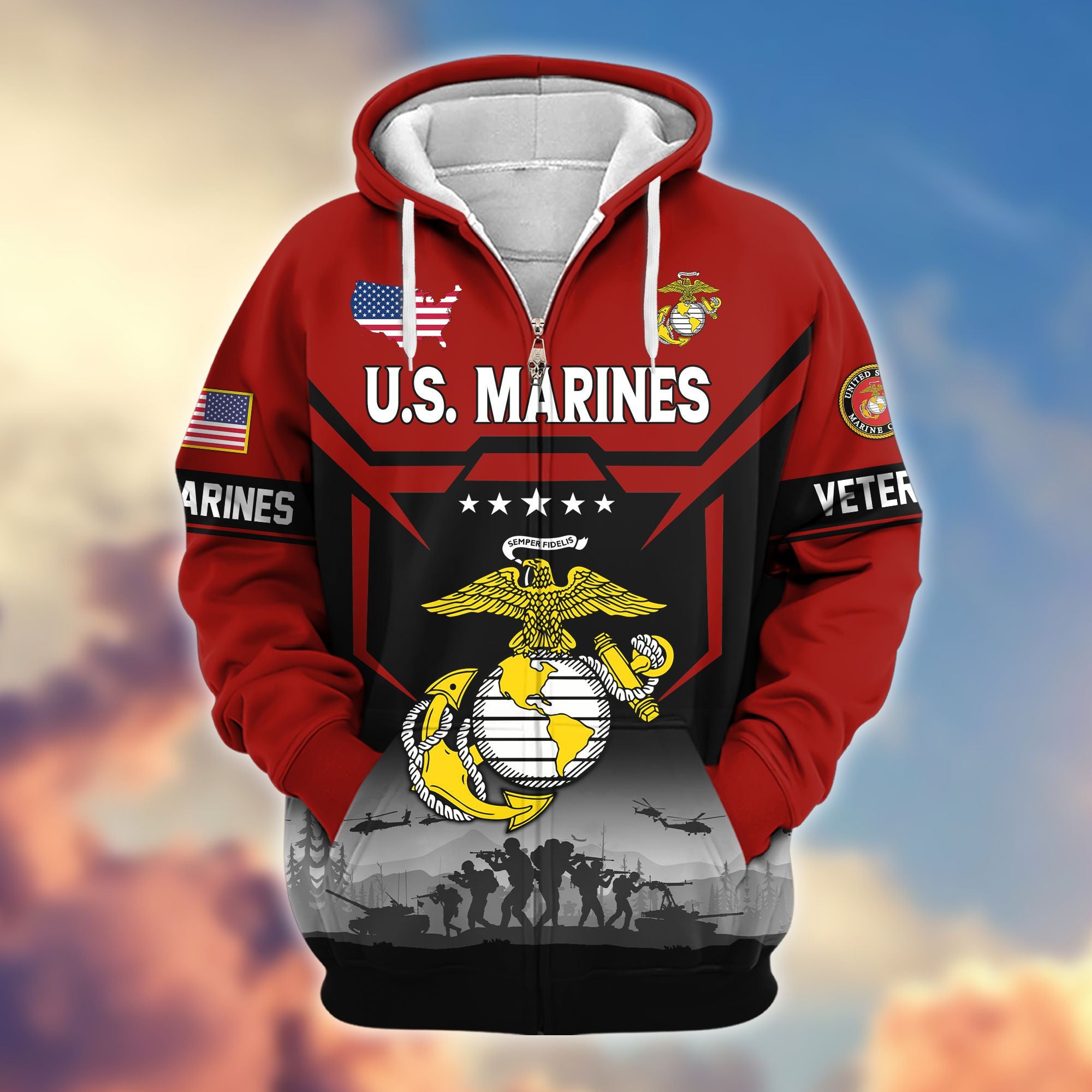 Premium US Veterans Zip Hoodie BPHN011014, Gifts For US Veterans, Gifts On Father's Day, Veterans Day.