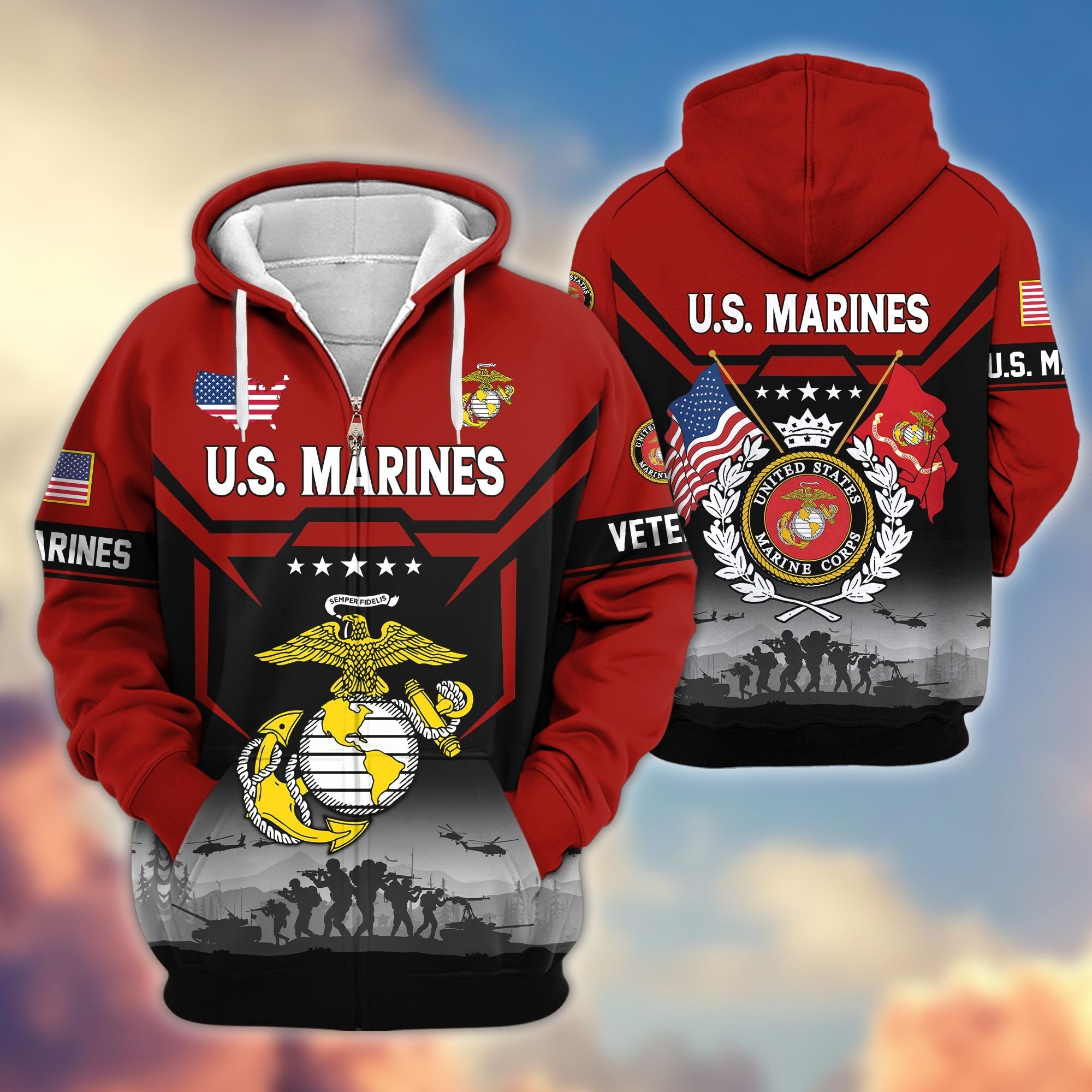 Premium US Veterans Zip Hoodie BPHN011014, Gifts For US Veterans, Gifts On Father's Day, Veterans Day.