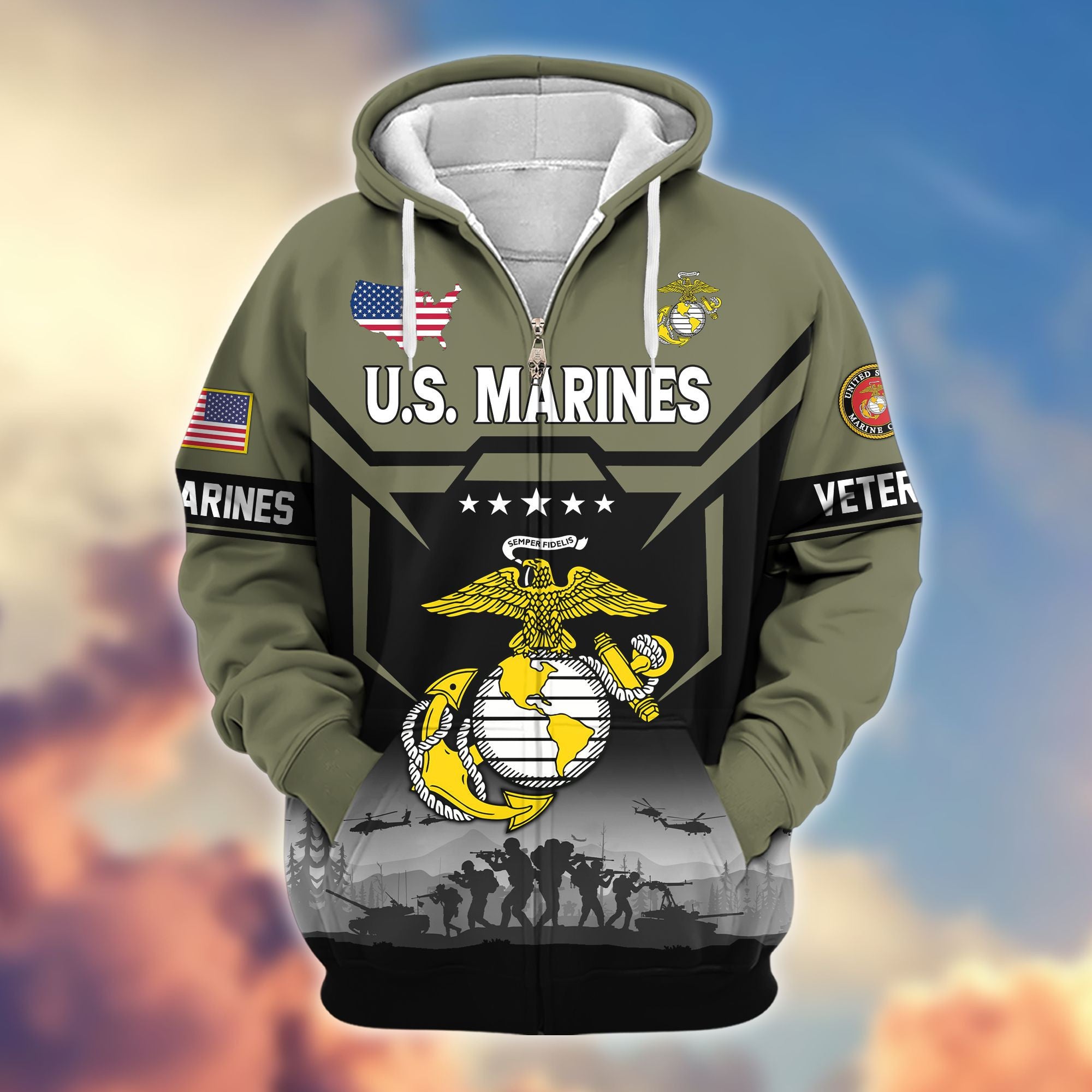 Premium US Veterans Zip Hoodie BPHN011014, Gifts For US Veterans, Gifts On Father's Day, Veterans Day.