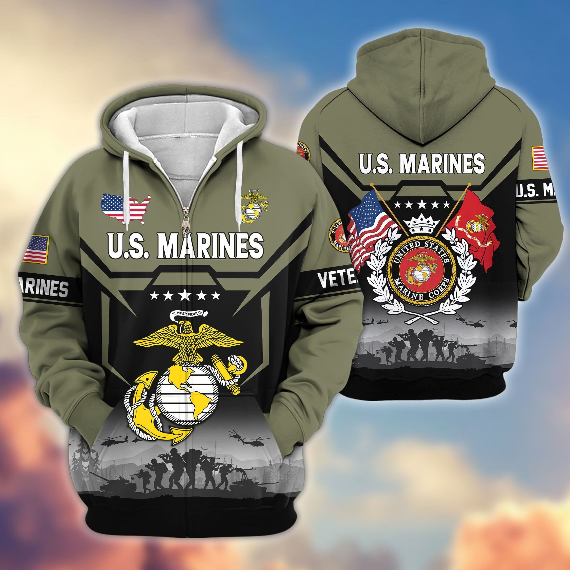 Premium US Veterans Zip Hoodie BPHN011014, Gifts For US Veterans, Gifts On Father's Day, Veterans Day.