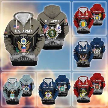 Premium US Veterans Zip Hoodie BPHN011014, Gifts For US Veterans, Gifts On Father's Day, Veterans Day.