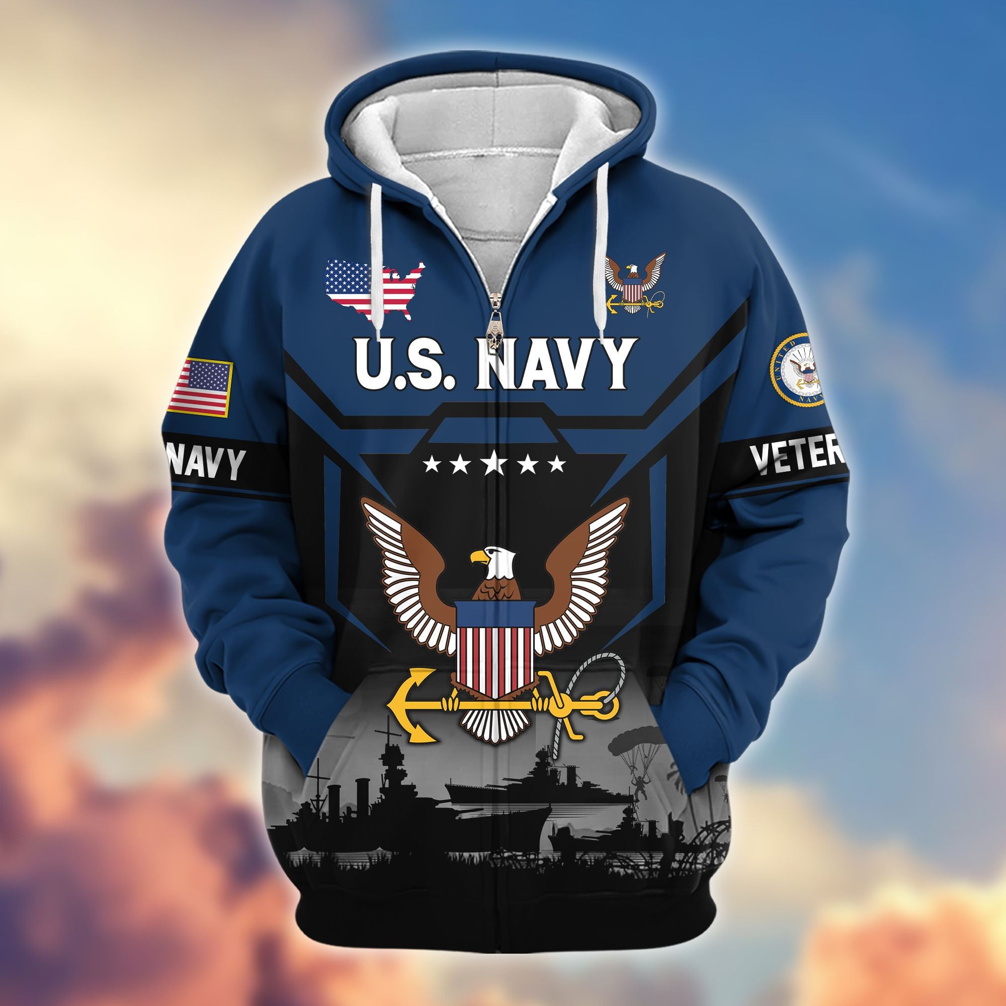 Premium US Veterans Zip Hoodie BPHN011014, Gifts For US Veterans, Gifts On Father's Day, Veterans Day.